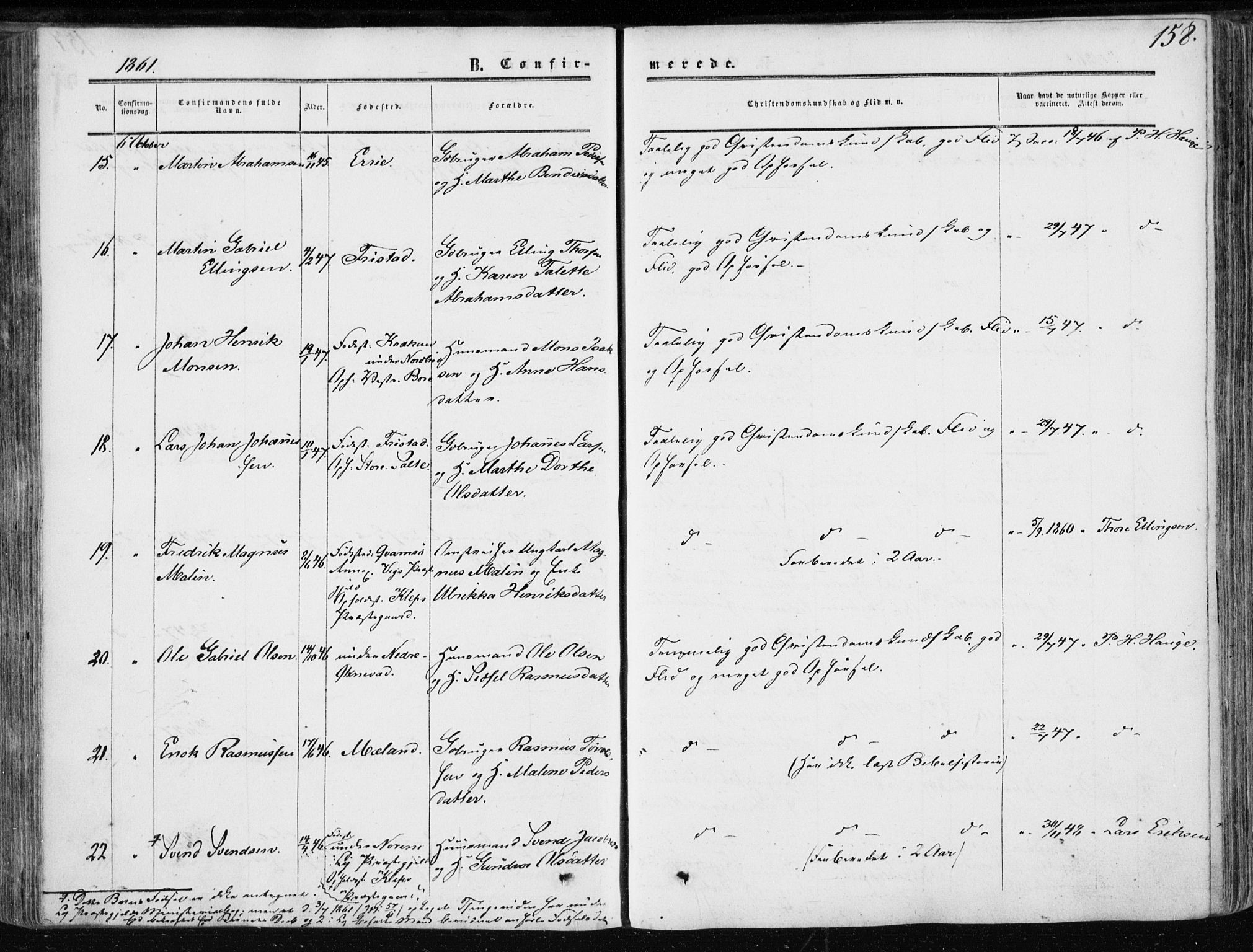 Klepp sokneprestkontor, AV/SAST-A-101803/001/3/30BA/L0005: Parish register (official) no. A 5, 1853-1870, p. 158