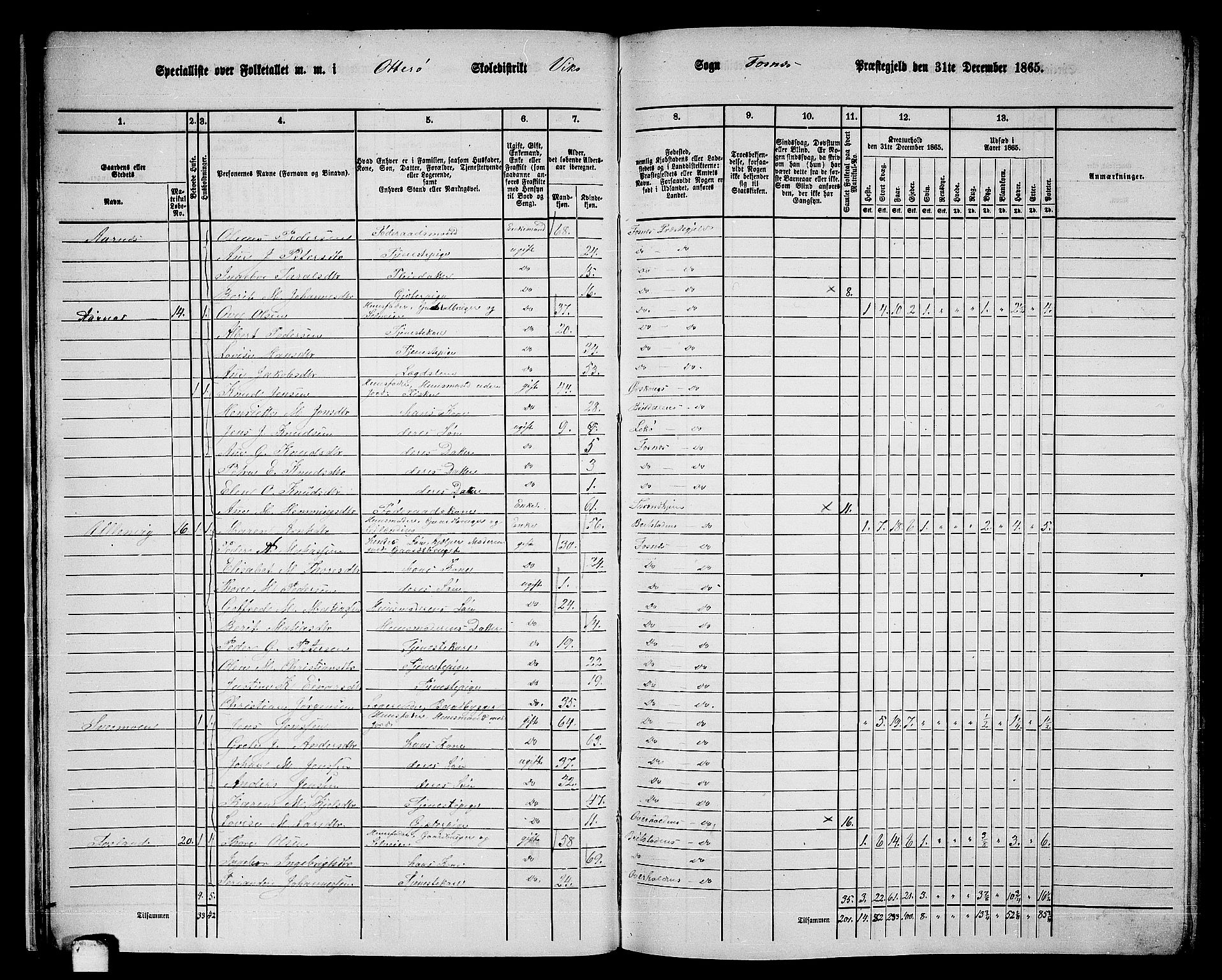 RA, 1865 census for Fosnes, 1865, p. 22