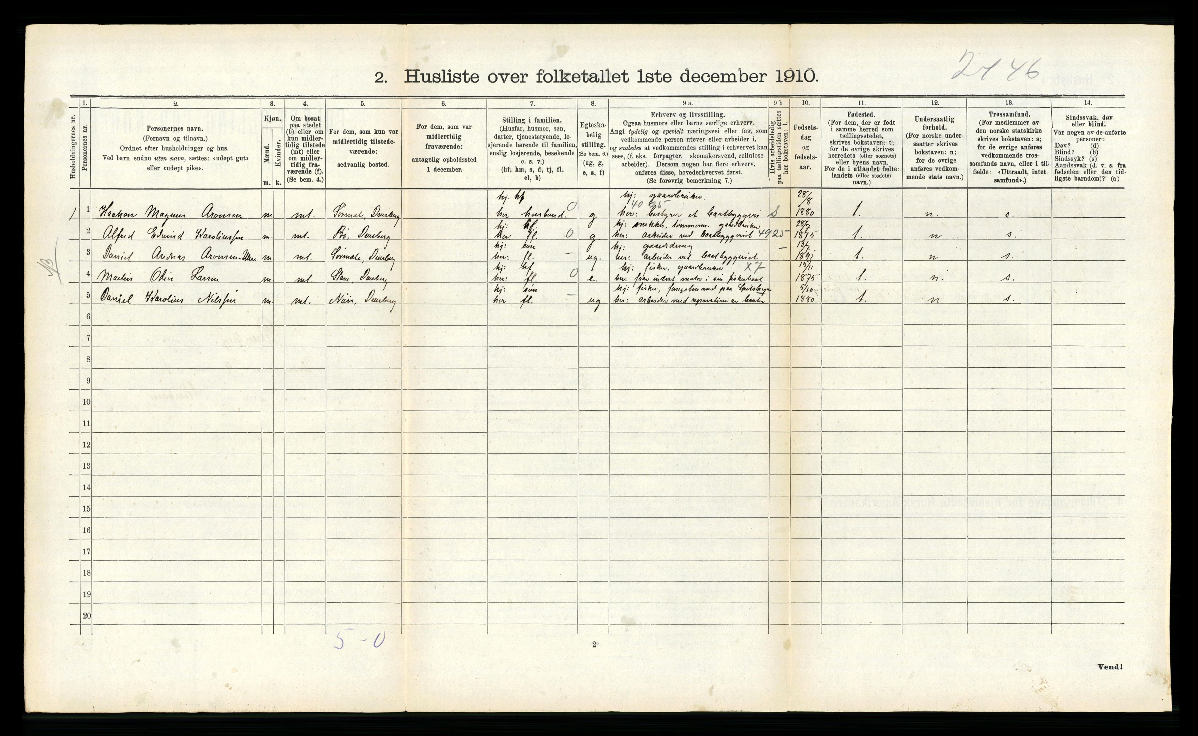 RA, 1910 census for Dverberg, 1910, p. 407