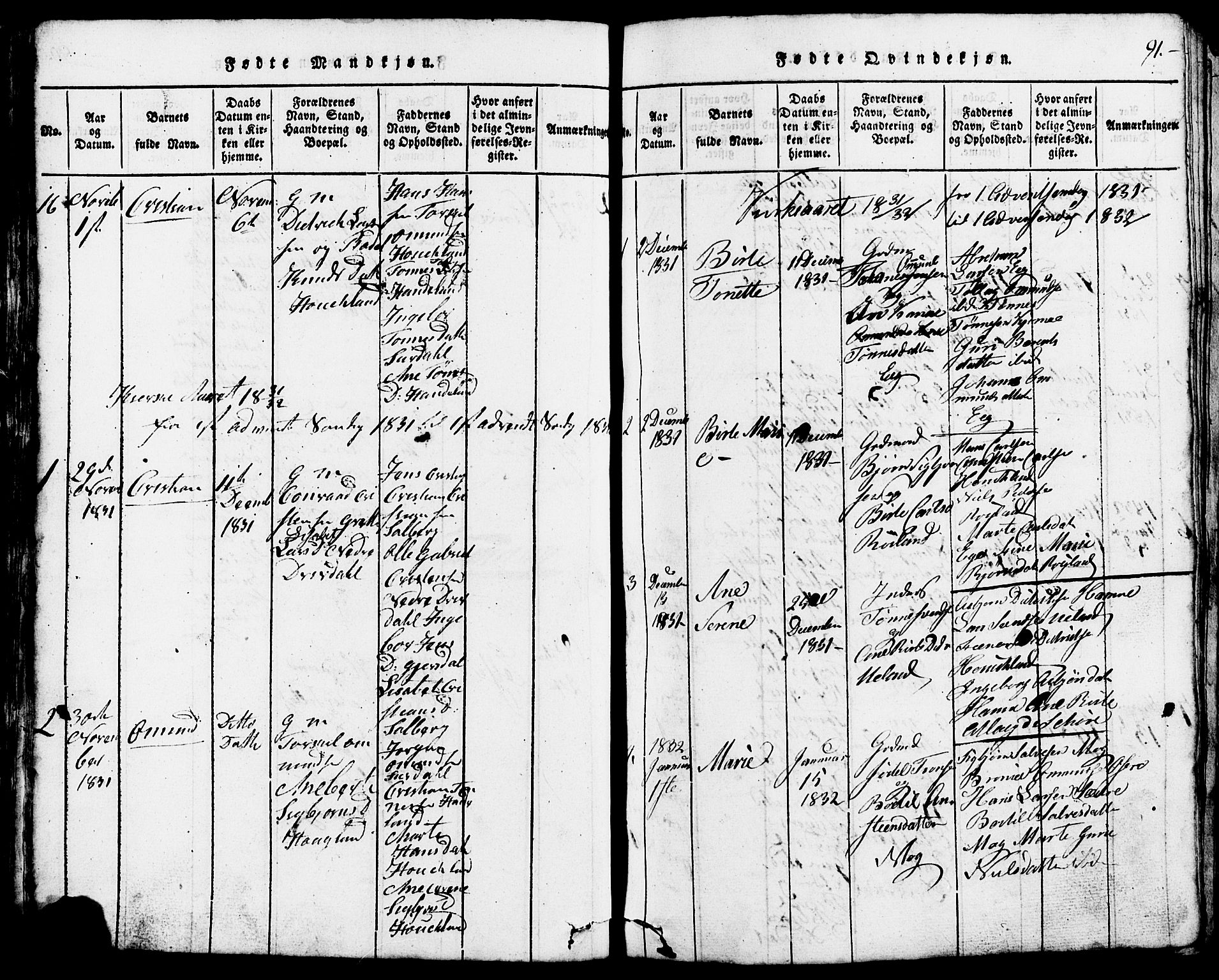 Lund sokneprestkontor, SAST/A-101809/S07/L0002: Parish register (copy) no. B 2, 1816-1832, p. 91