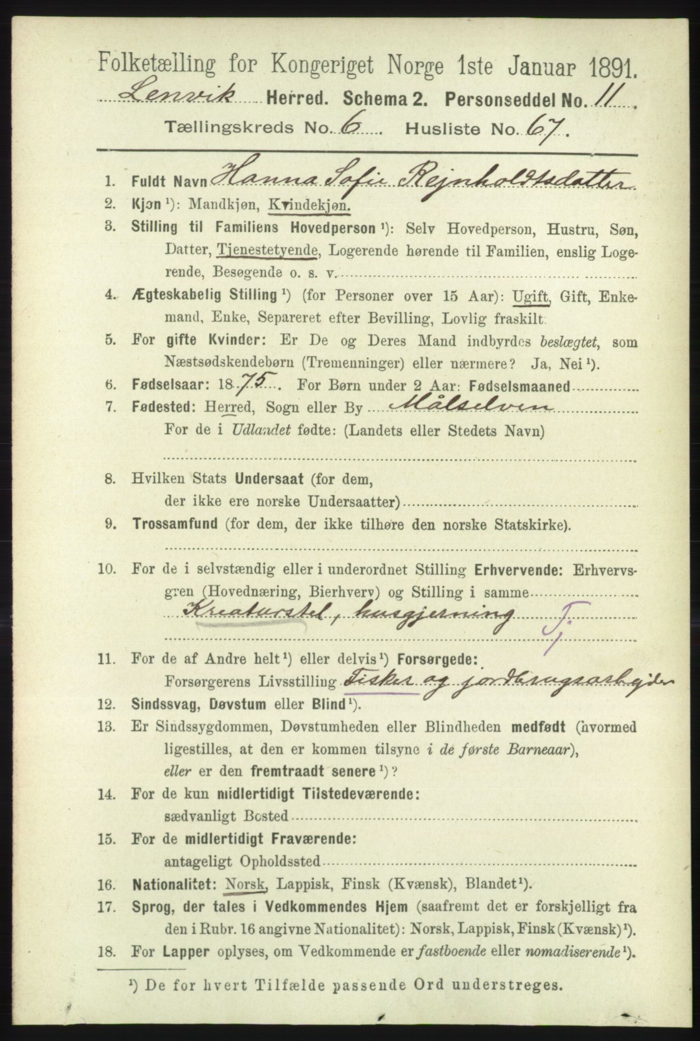 RA, 1891 census for 1931 Lenvik, 1891, p. 3675