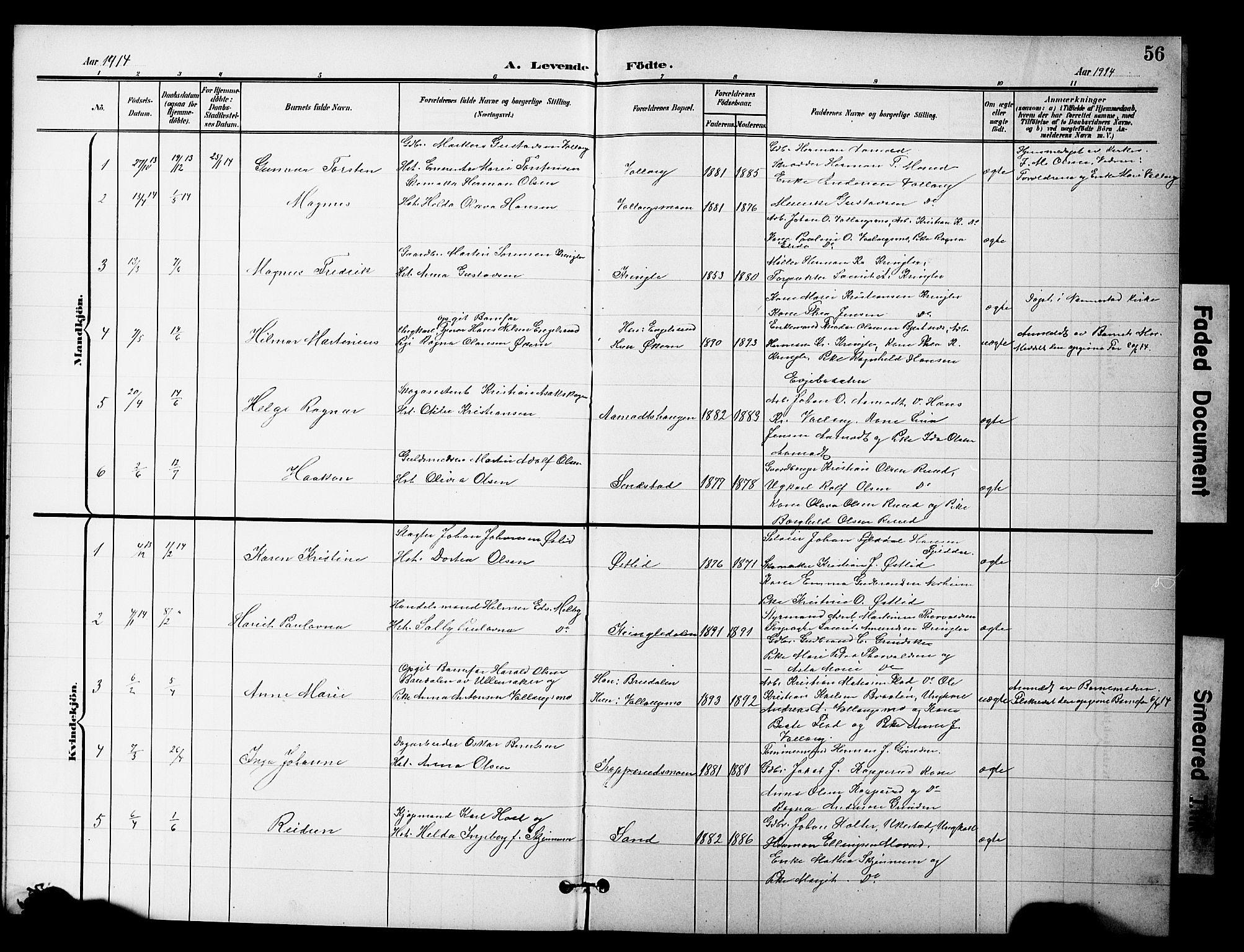 Nannestad prestekontor Kirkebøker, SAO/A-10414a/G/Gc/L0001: Parish register (copy) no. III 1, 1901-1916, p. 56