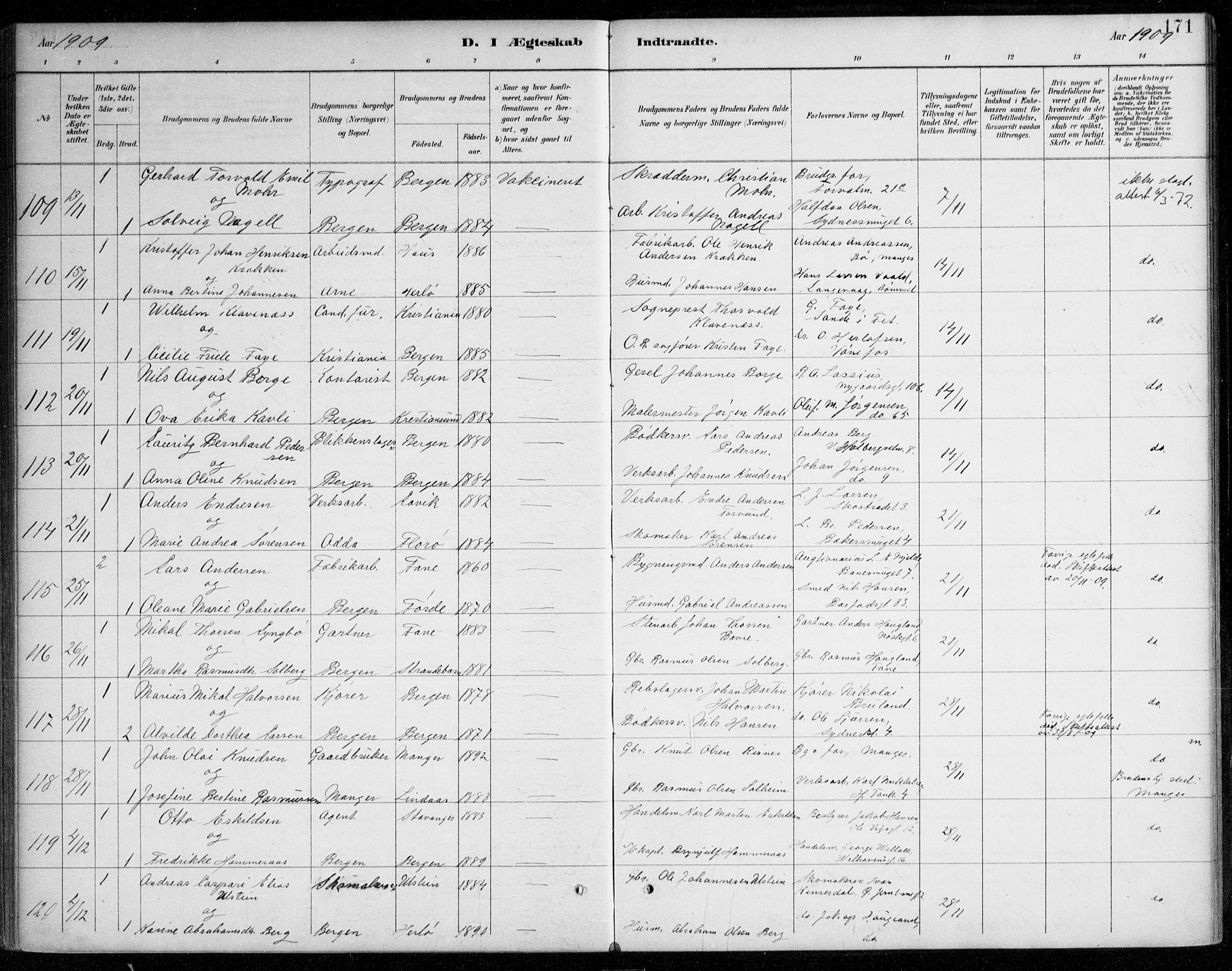 Johanneskirken sokneprestembete, AV/SAB-A-76001/H/Haa/L0012: Parish register (official) no. D 1, 1885-1912, p. 171