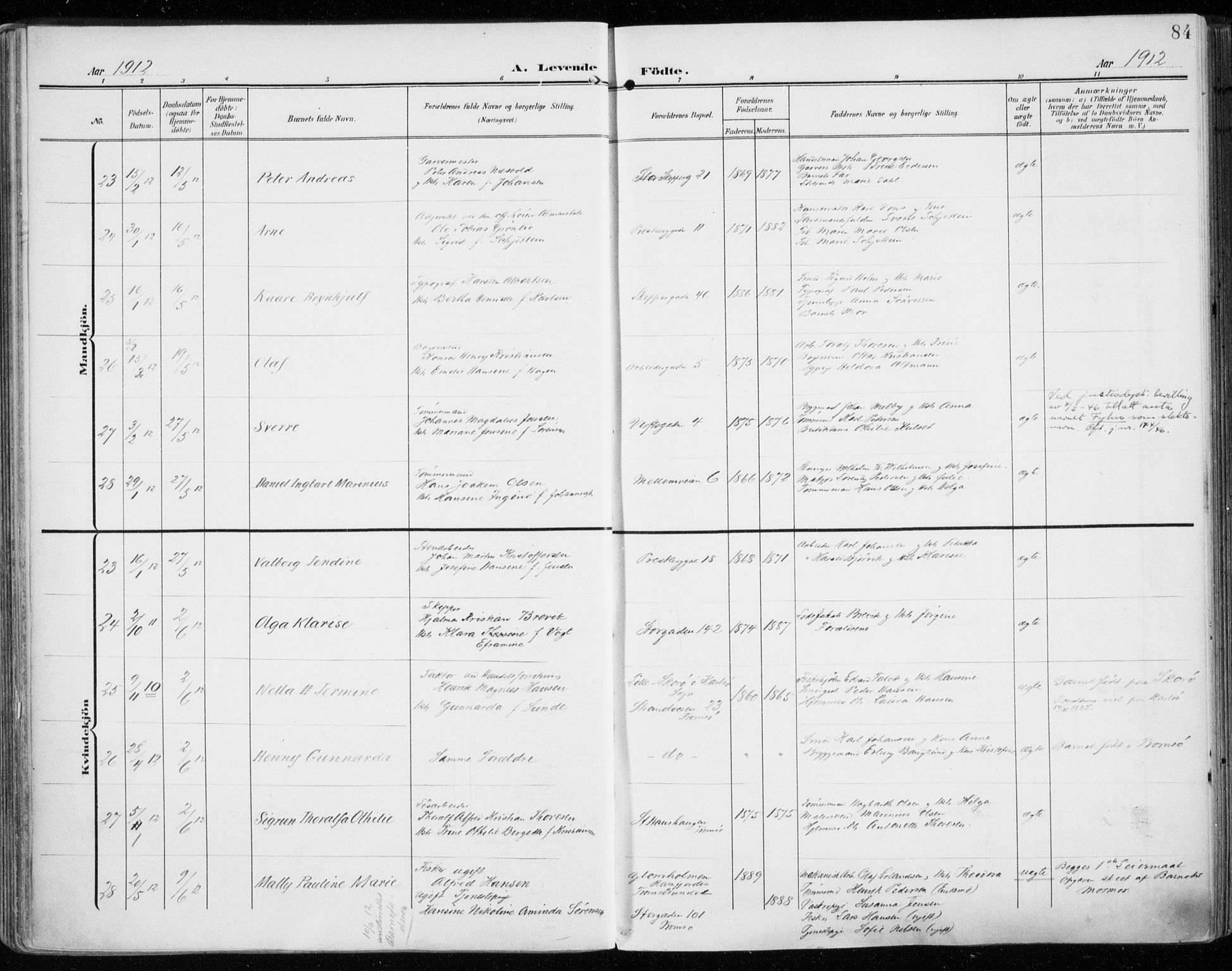 Tromsø sokneprestkontor/stiftsprosti/domprosti, SATØ/S-1343/G/Ga/L0017kirke: Parish register (official) no. 17, 1907-1917, p. 84