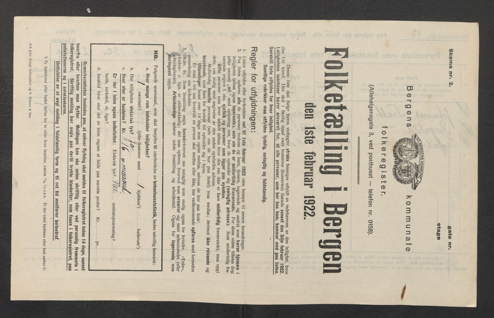 SAB, Municipal Census 1922 for Bergen, 1922, p. 20934