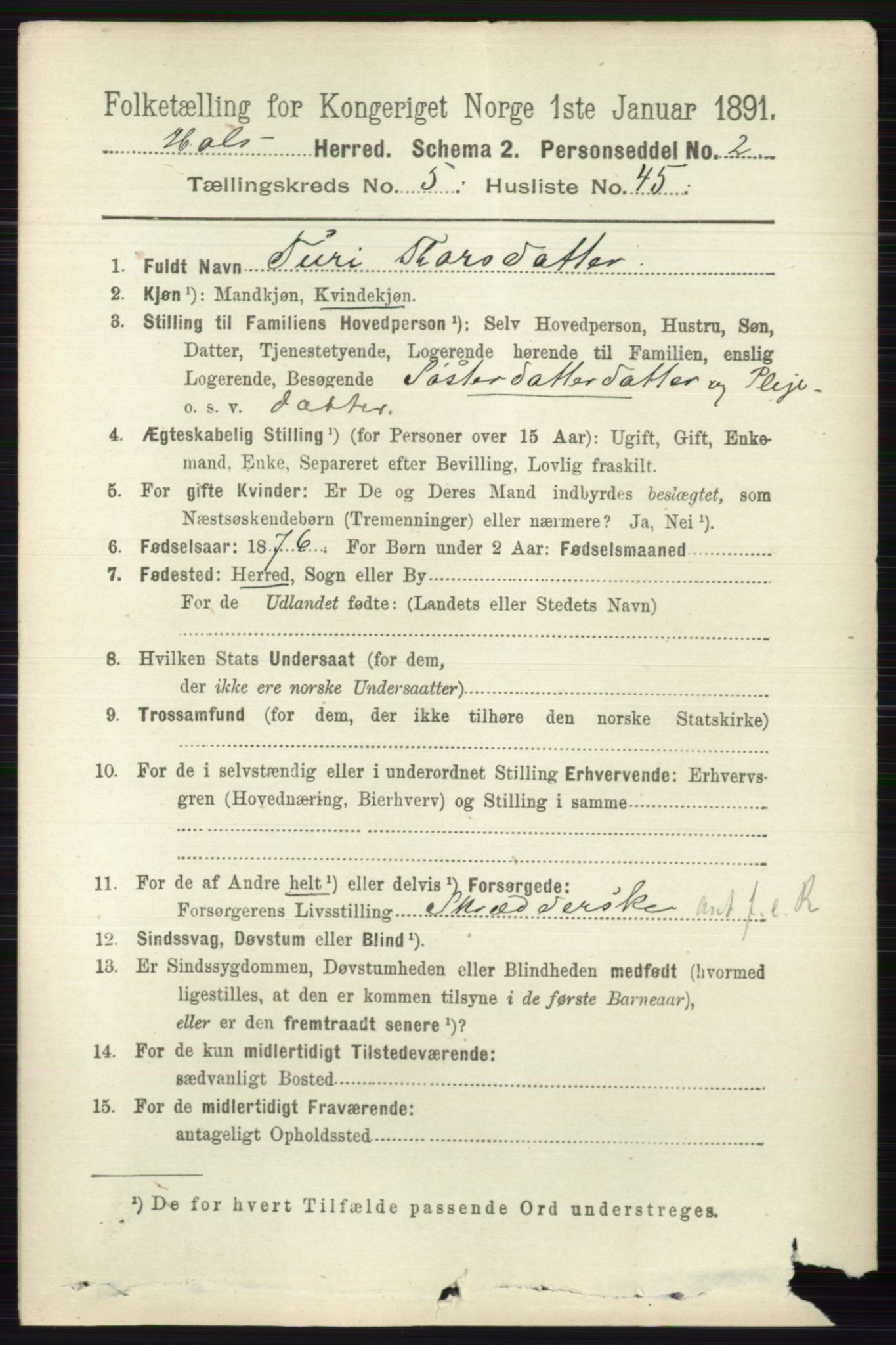 RA, 1891 census for 0620 Hol, 1891, p. 1709