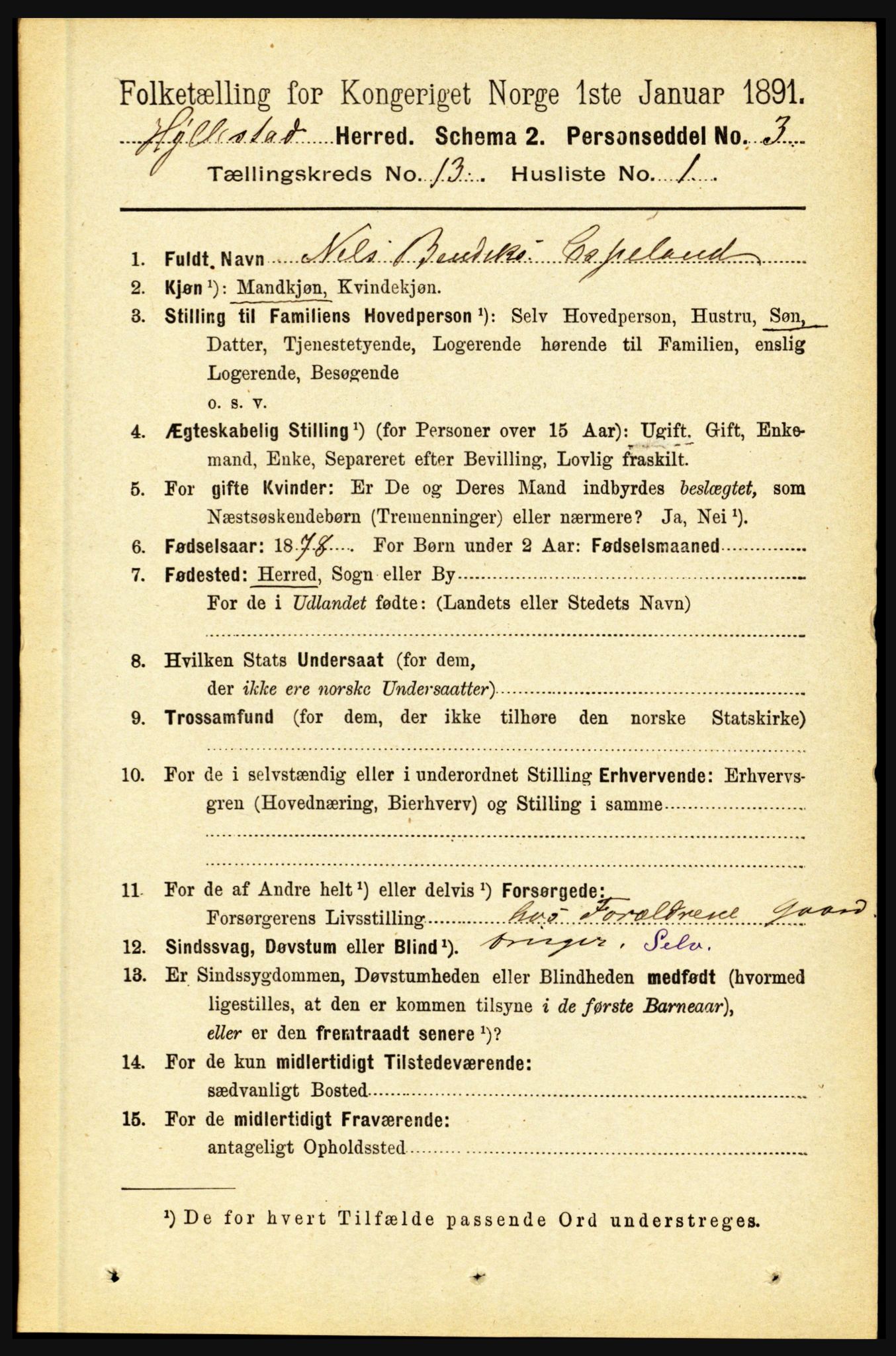 RA, 1891 census for 1413 Hyllestad, 1891, p. 2401