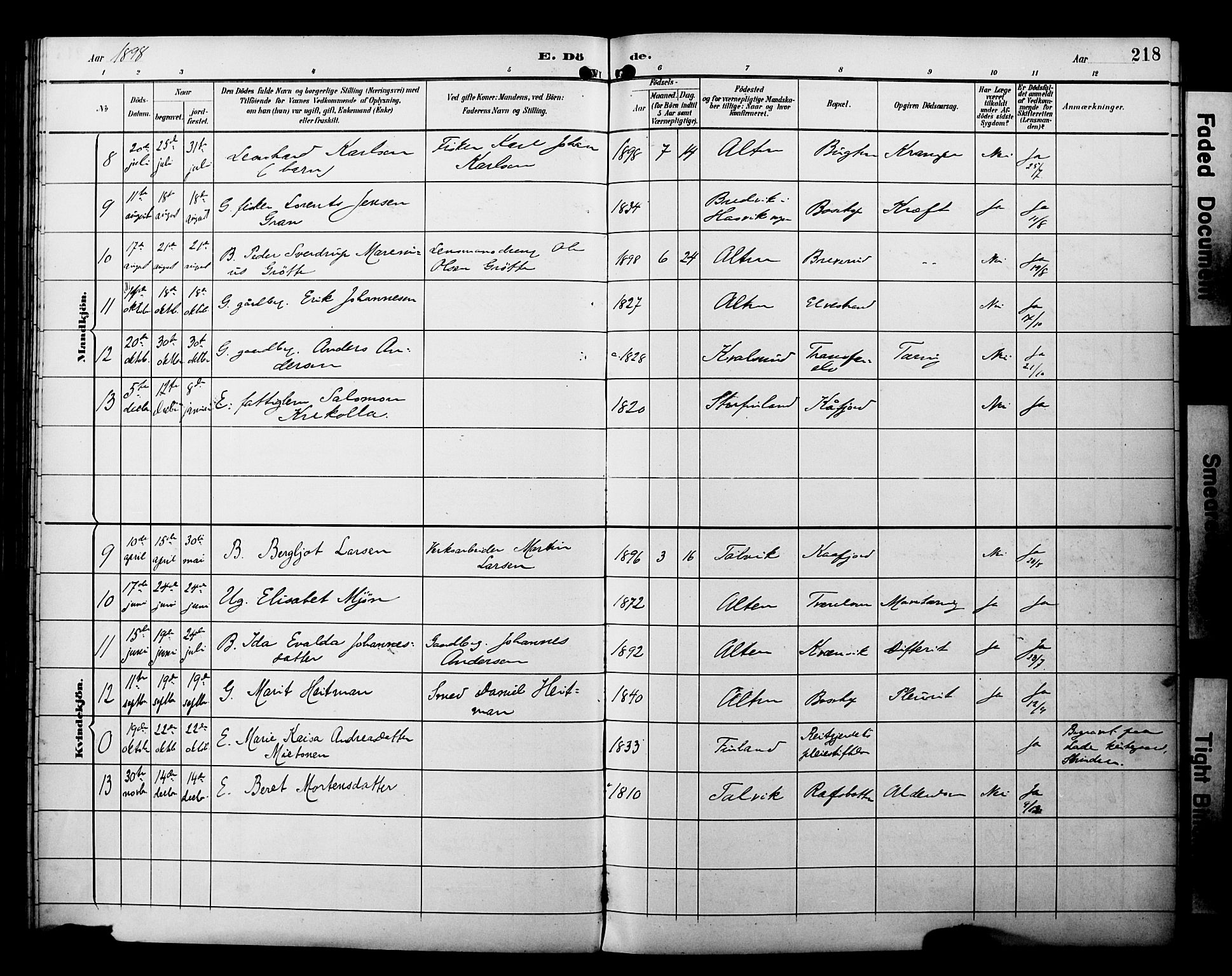 Alta sokneprestkontor, SATØ/S-1338/H/Ha/L0003.kirke: Parish register (official) no. 3, 1892-1904, p. 218