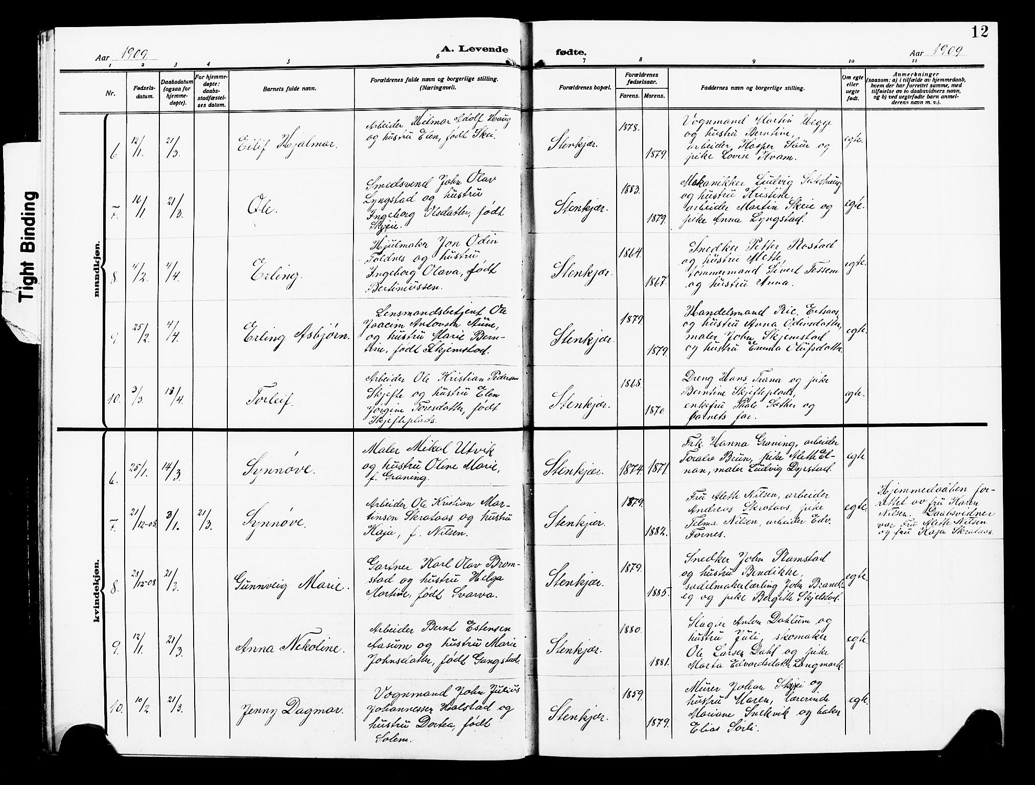 Ministerialprotokoller, klokkerbøker og fødselsregistre - Nord-Trøndelag, SAT/A-1458/739/L0376: Parish register (copy) no. 739C04, 1908-1917, p. 12