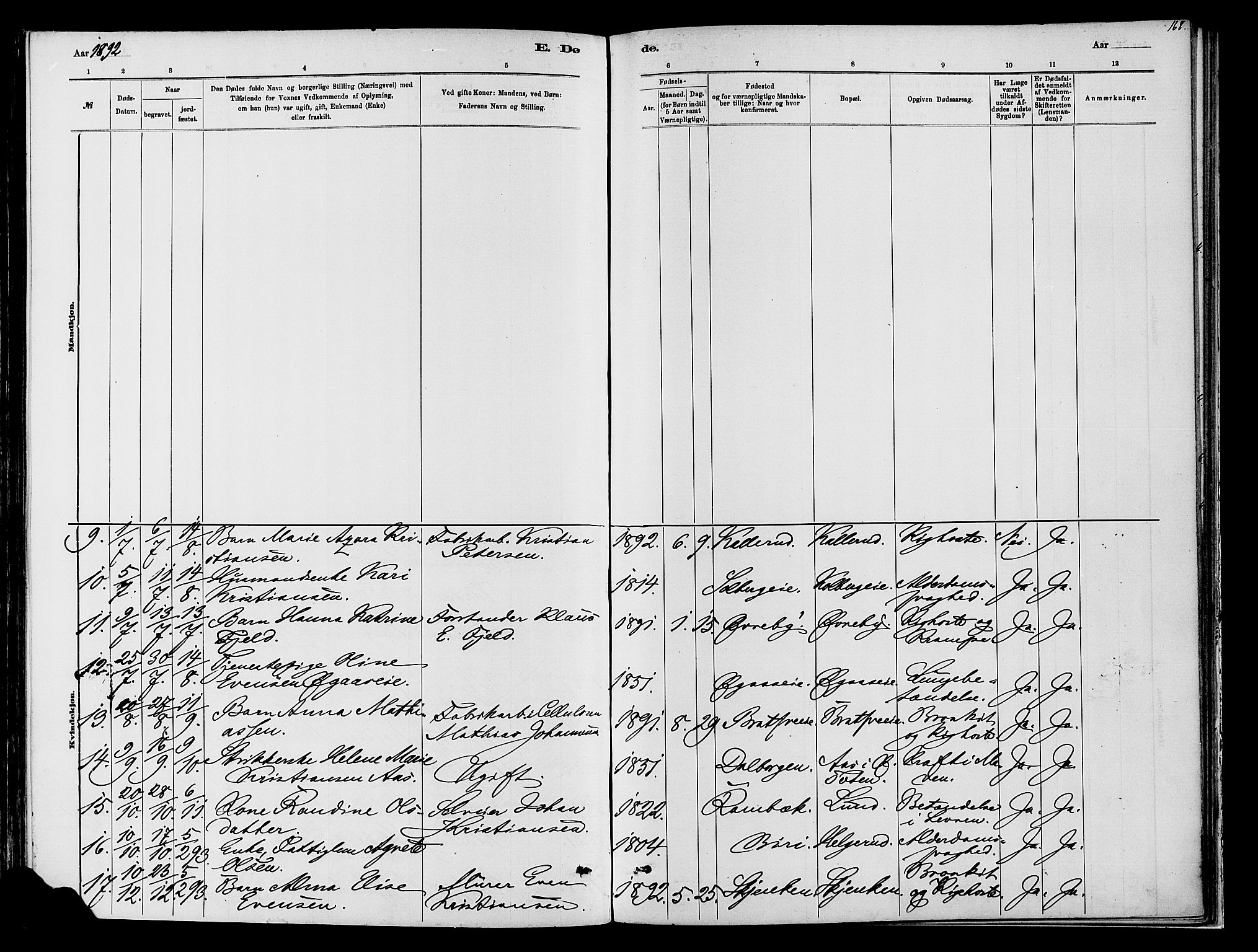 Vardal prestekontor, SAH/PREST-100/H/Ha/Haa/L0009: Parish register (official) no. 9, 1878-1892, p. 168
