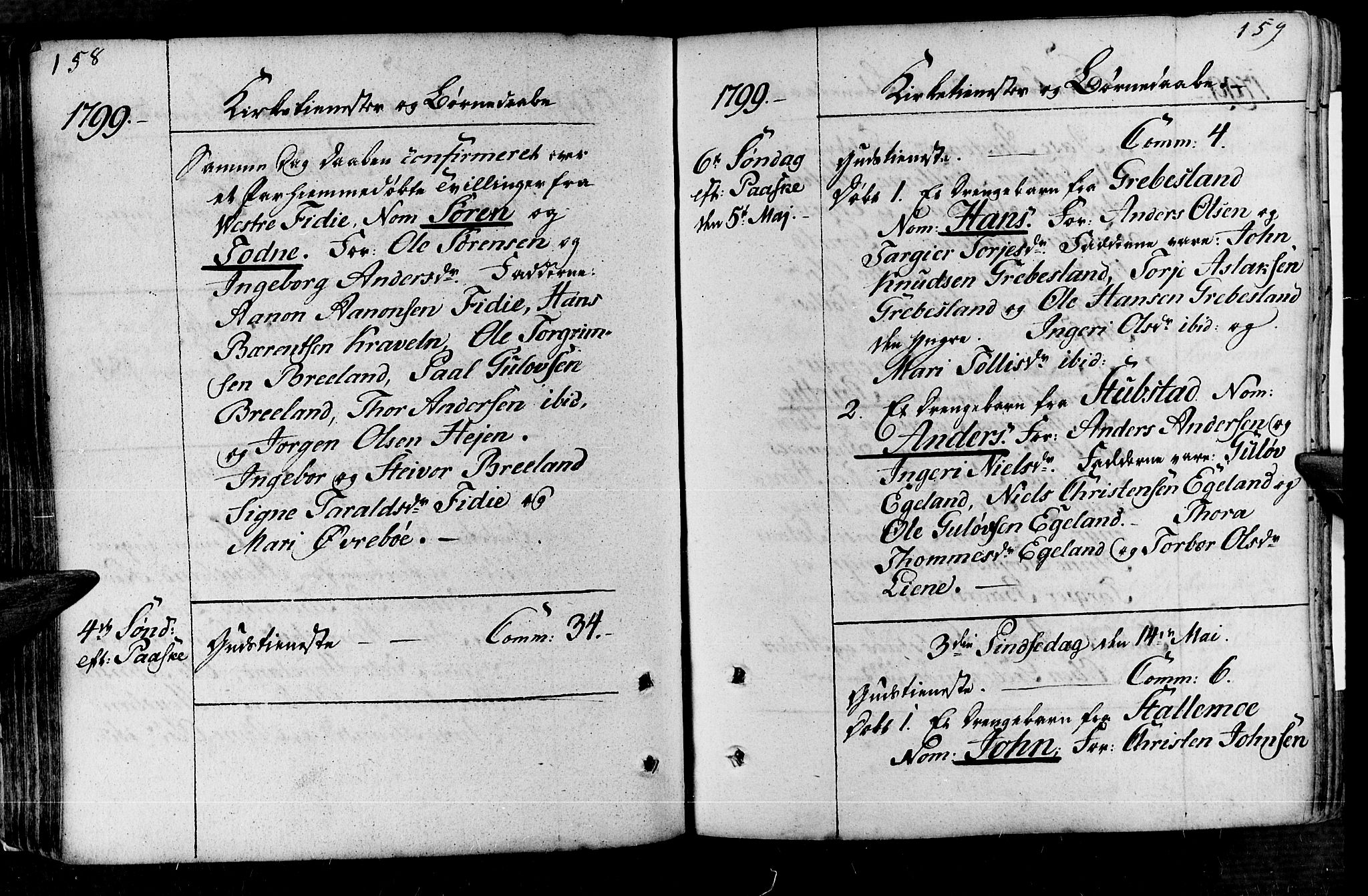 Vennesla sokneprestkontor, AV/SAK-1111-0045/Fa/Fac/L0002: Parish register (official) no. A 2, 1785-1834, p. 158-159