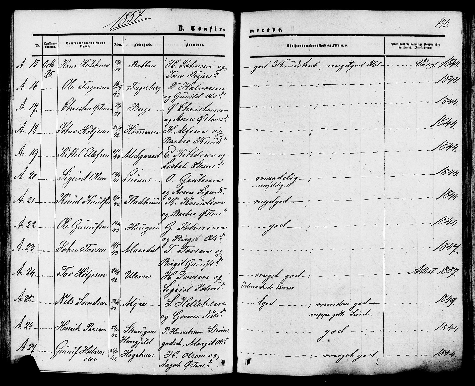 Tinn kirkebøker, SAKO/A-308/F/Fa/L0006: Parish register (official) no. I 6, 1857-1878, p. 146