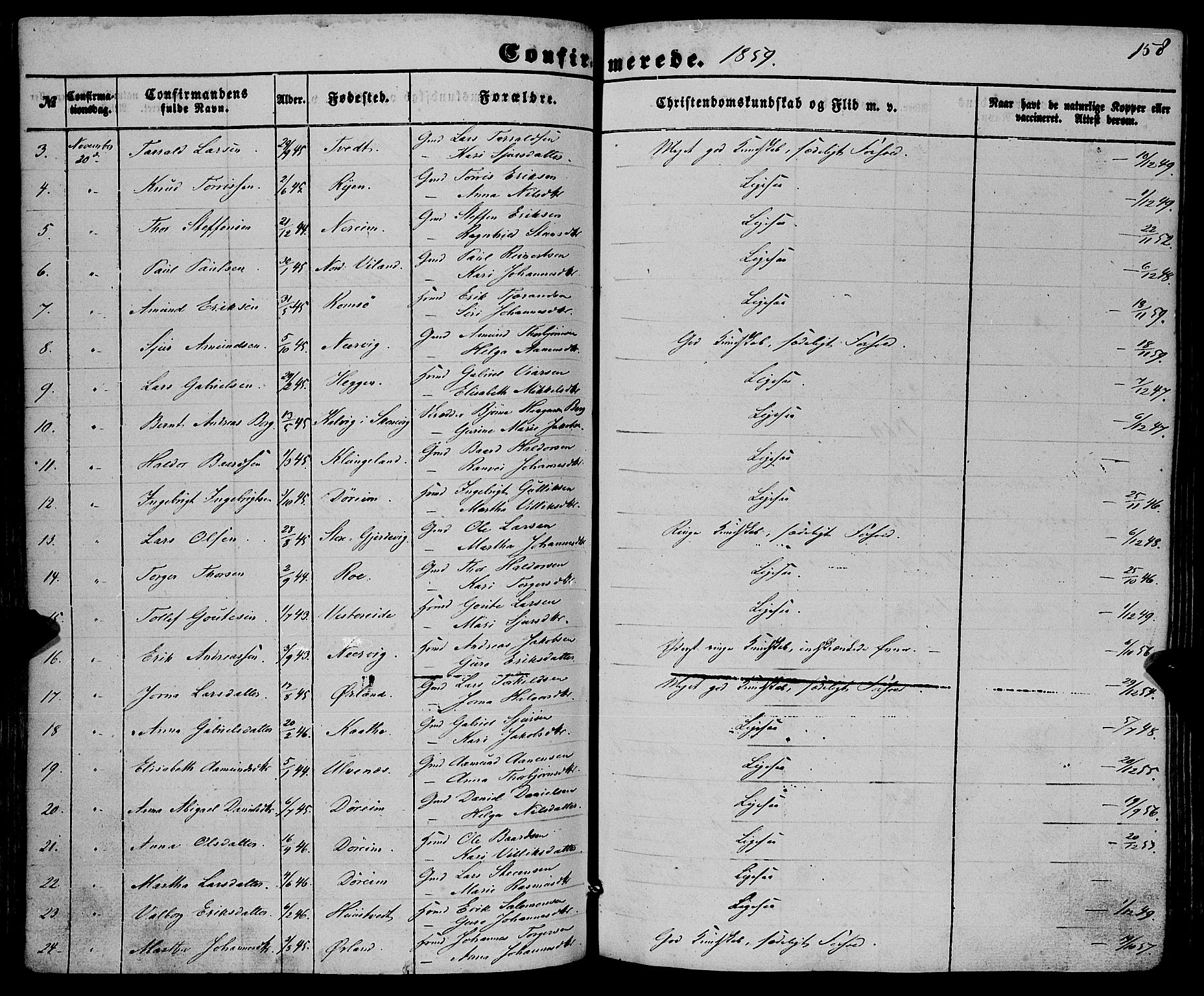 Fjelberg sokneprestembete, SAB/A-75201/H/Haa: Parish register (official) no. A 7, 1851-1867, p. 158