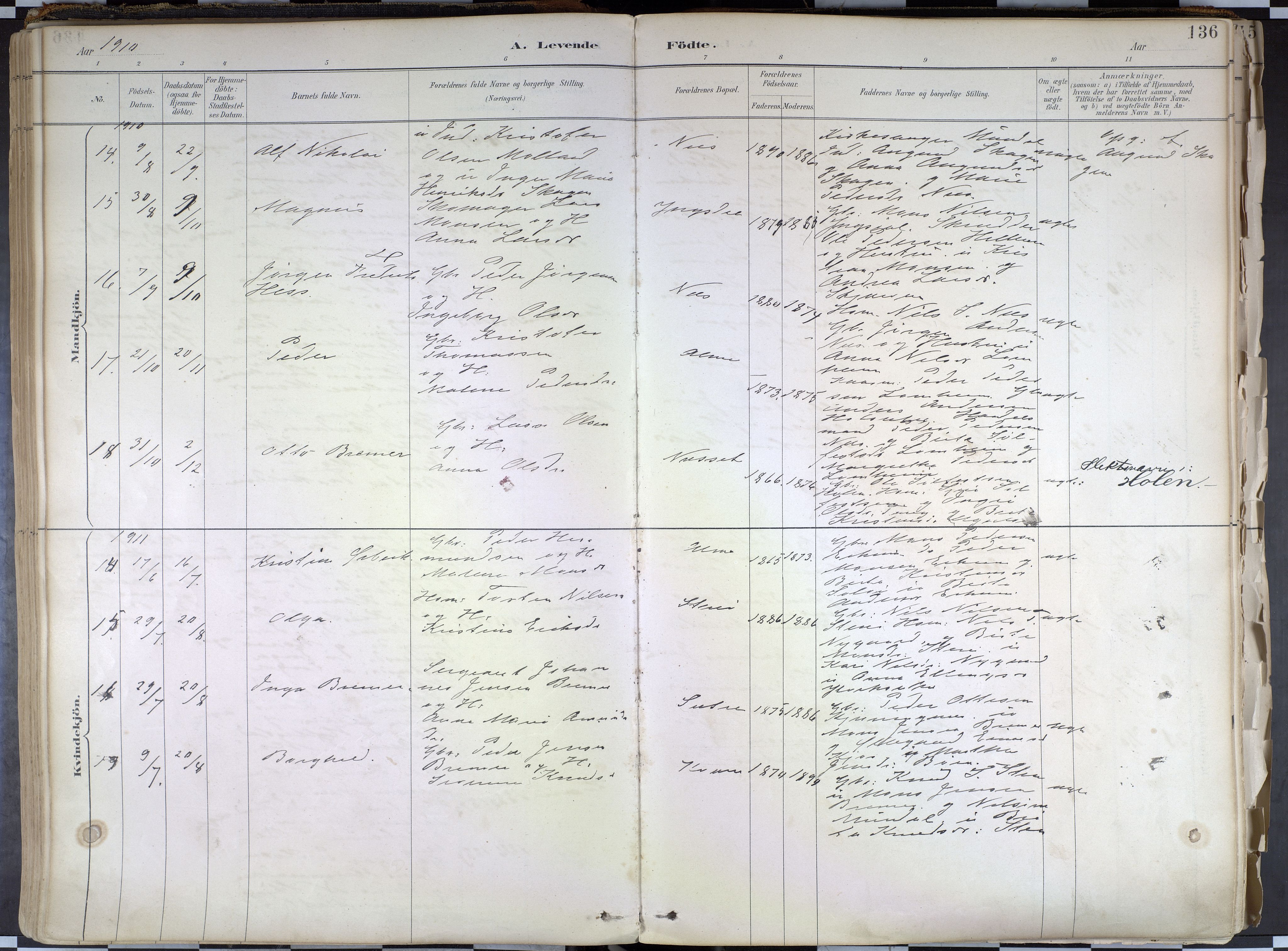 Hafslo sokneprestembete, SAB/A-80301/H/Haa/Haab/L0001: Parish register (official) no. B 1, 1886-1945, p. 136