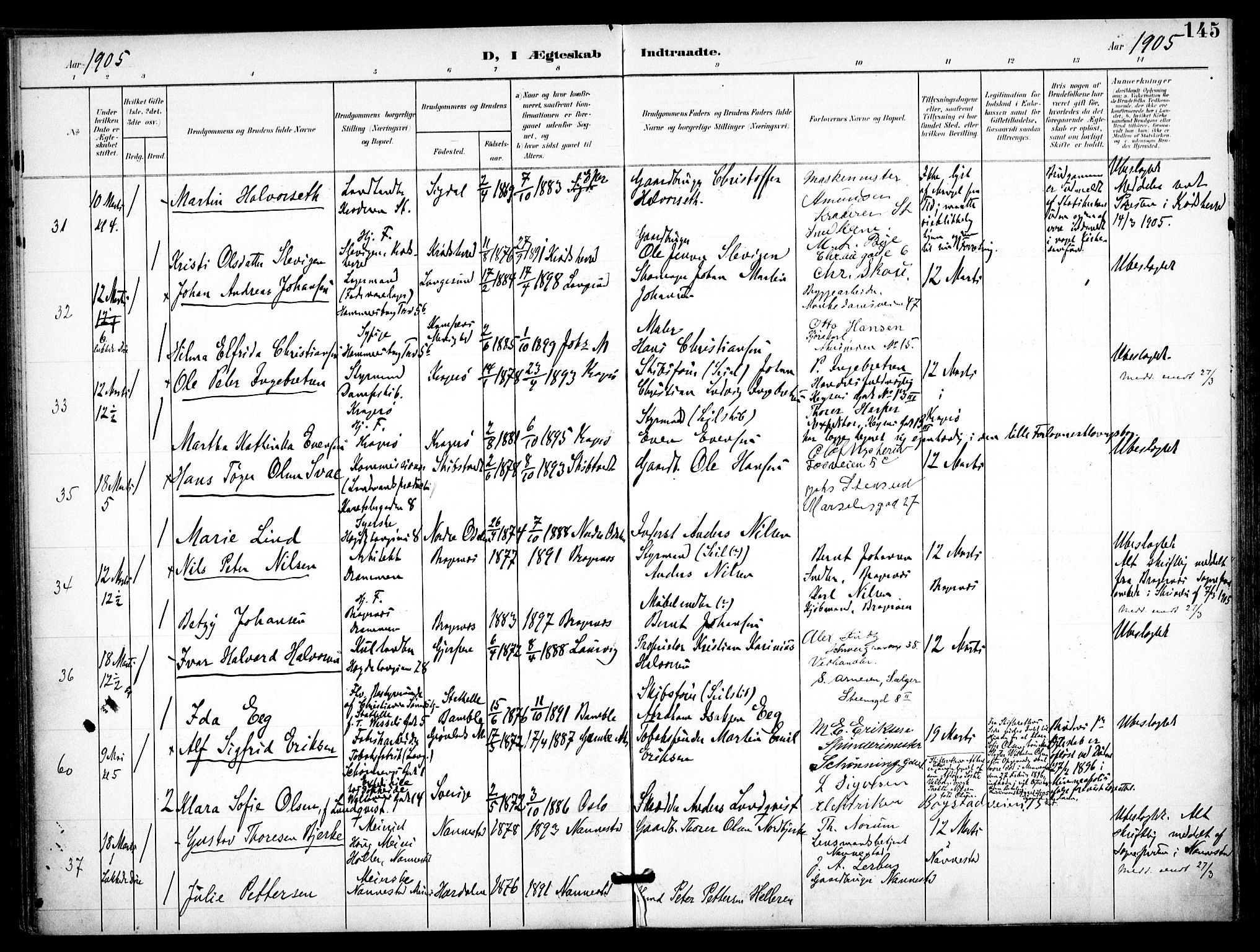 Trefoldighet prestekontor Kirkebøker, AV/SAO-A-10882/F/Fc/L0005: Parish register (official) no. III 5, 1900-1908, p. 145