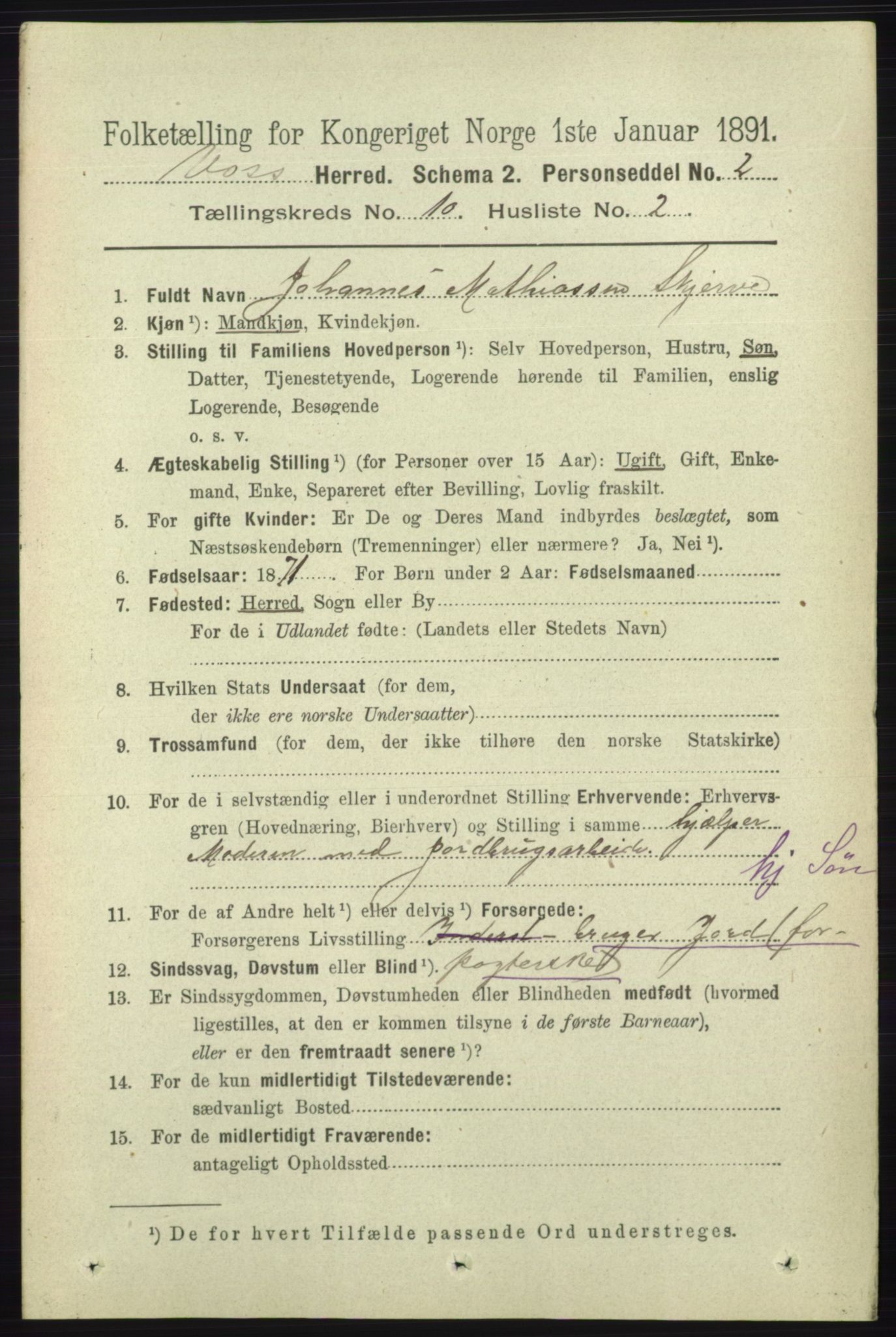 RA, 1891 census for 1235 Voss, 1891, p. 5215