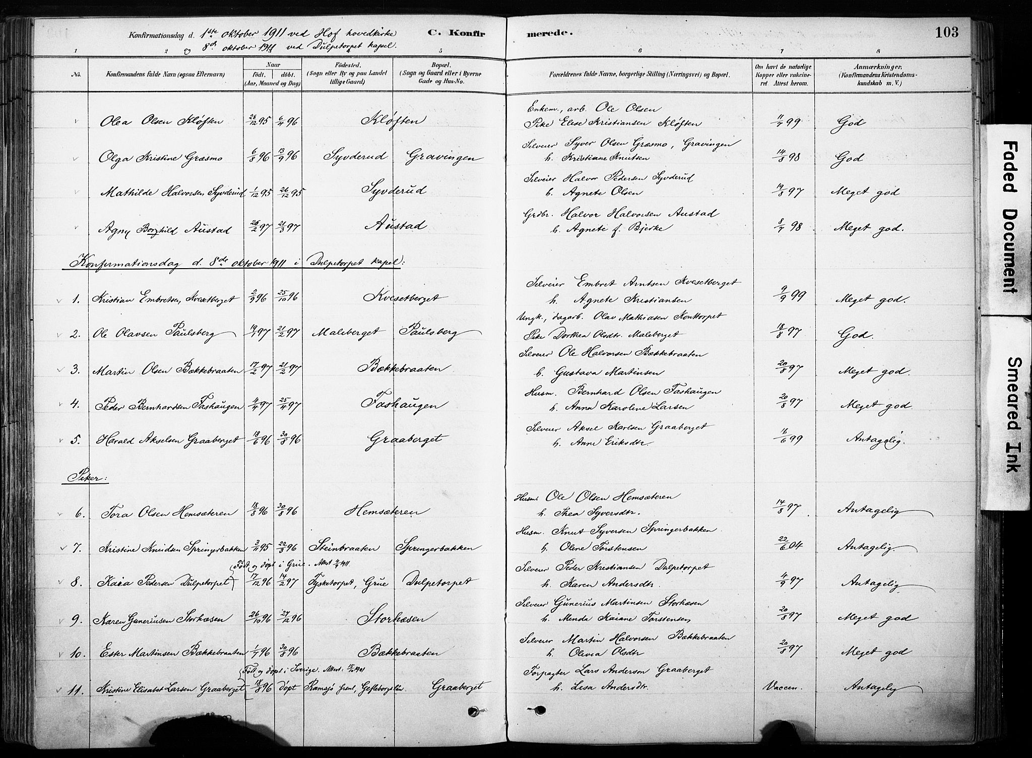 Hof prestekontor, AV/SAH-PREST-038/H/Ha/Haa/L0011: Parish register (official) no. 11, 1879-1911, p. 103