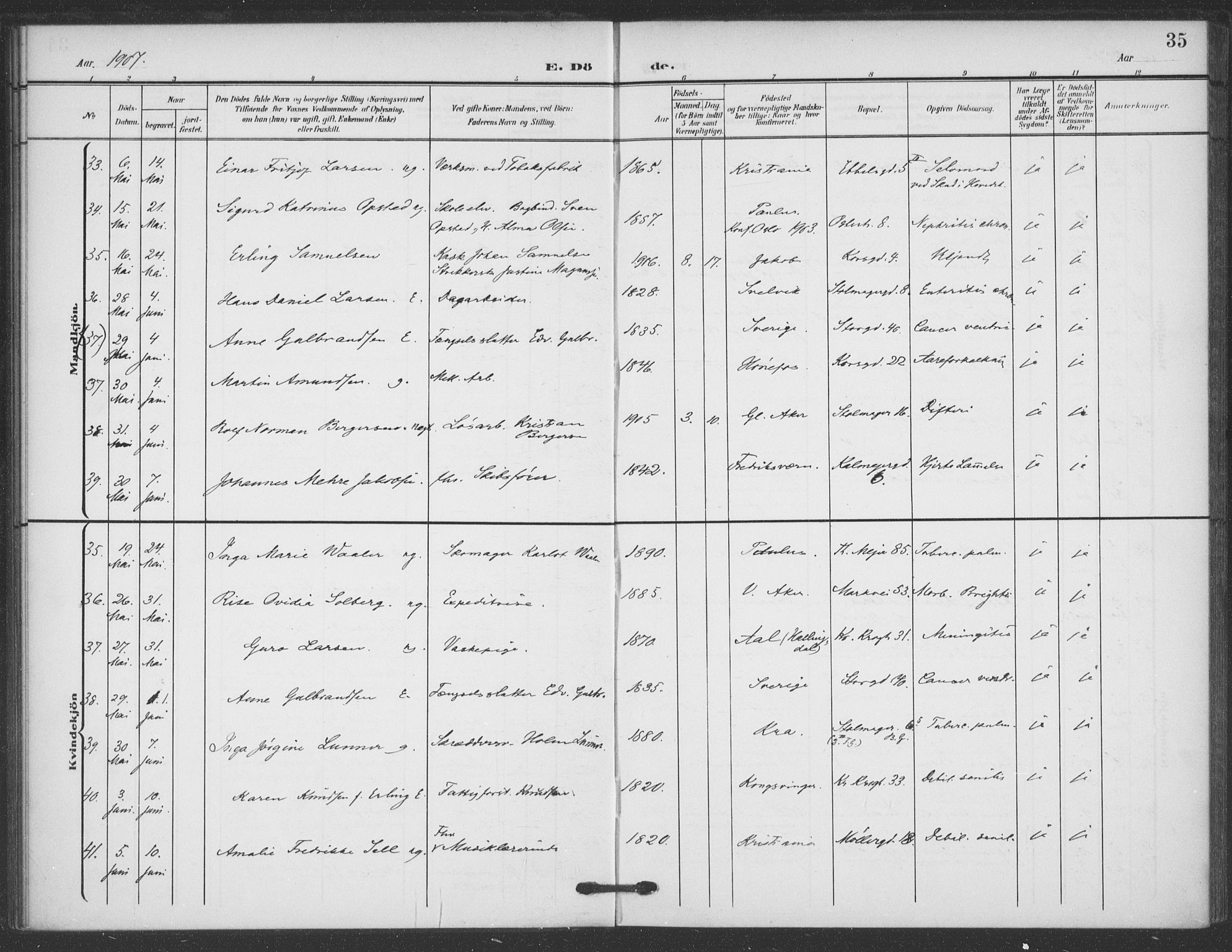 Jakob prestekontor Kirkebøker, AV/SAO-A-10850/F/Fa/L0011: Parish register (official) no. 11, 1906-1920, p. 35