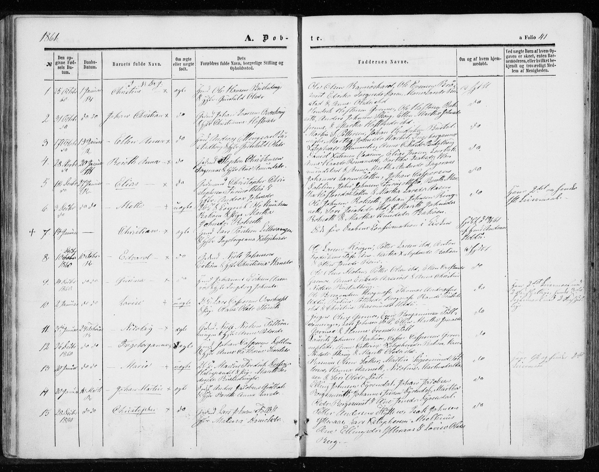 Ministerialprotokoller, klokkerbøker og fødselsregistre - Sør-Trøndelag, SAT/A-1456/646/L0612: Parish register (official) no. 646A10, 1858-1869, p. 41