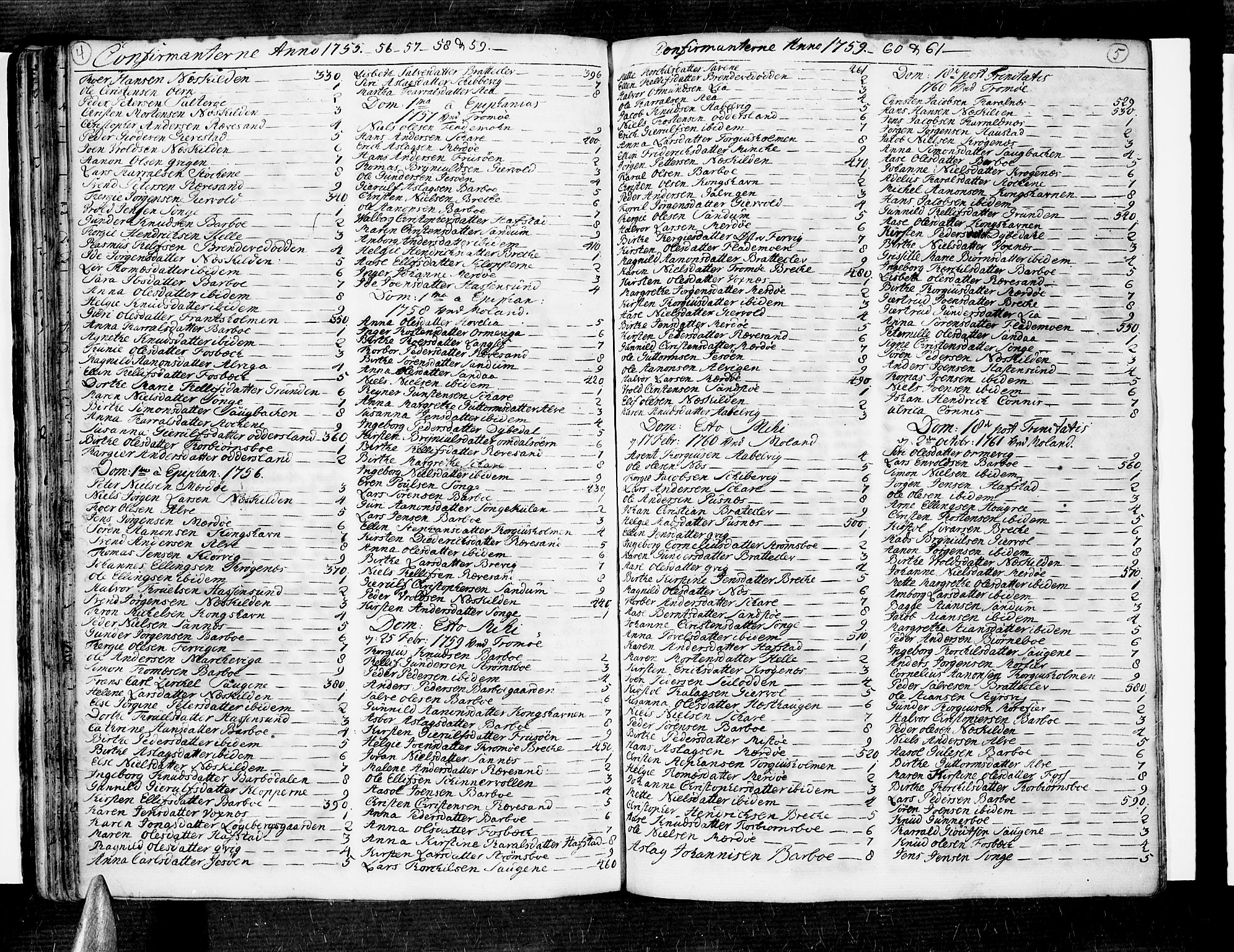 Tromøy sokneprestkontor, SAK/1111-0041/F/Fa/L0001: Parish register (official) no. A 1, 1747-1793, p. 4-5