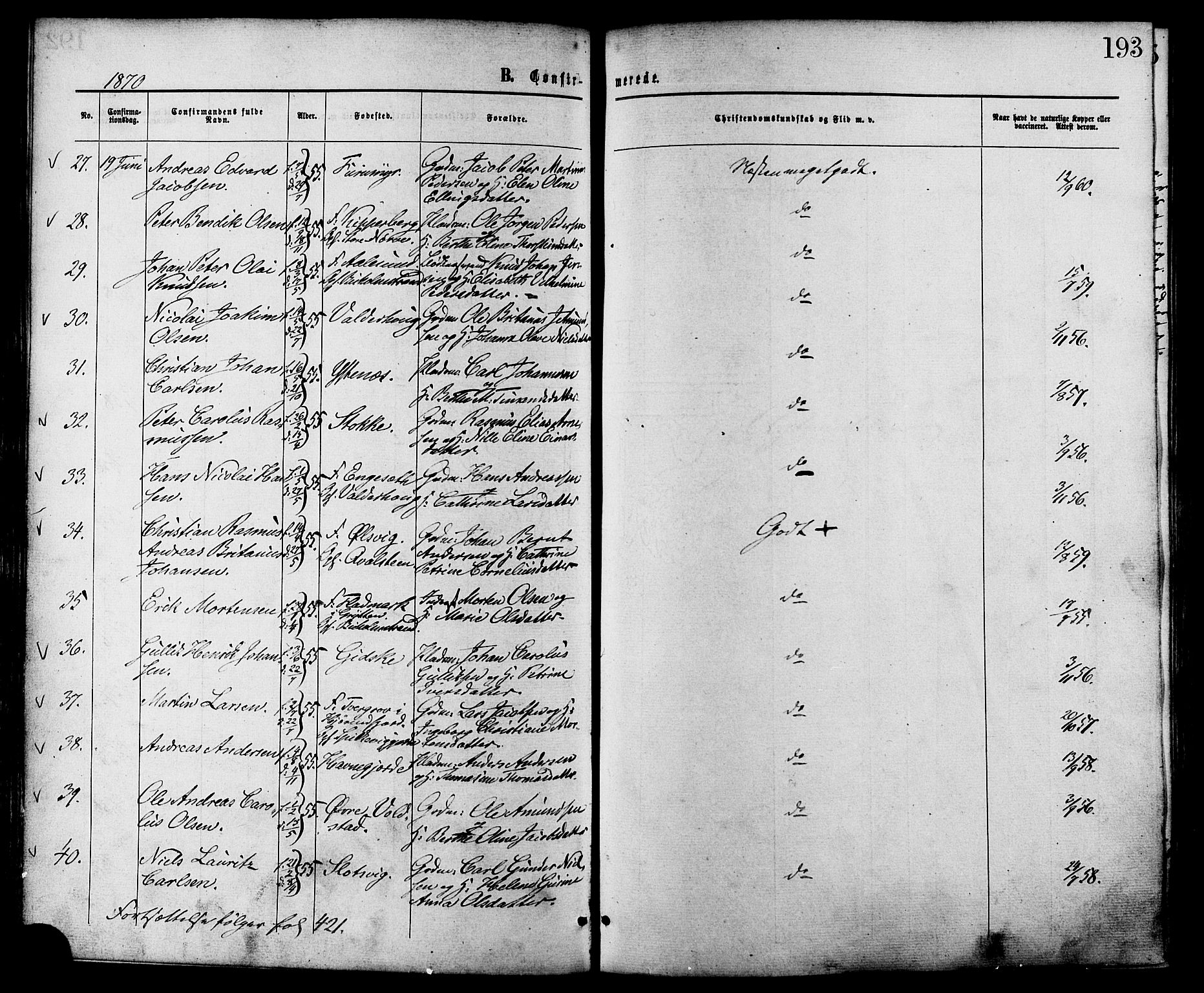 Ministerialprotokoller, klokkerbøker og fødselsregistre - Møre og Romsdal, SAT/A-1454/528/L0399: Parish register (official) no. 528A10, 1864-1879, p. 193