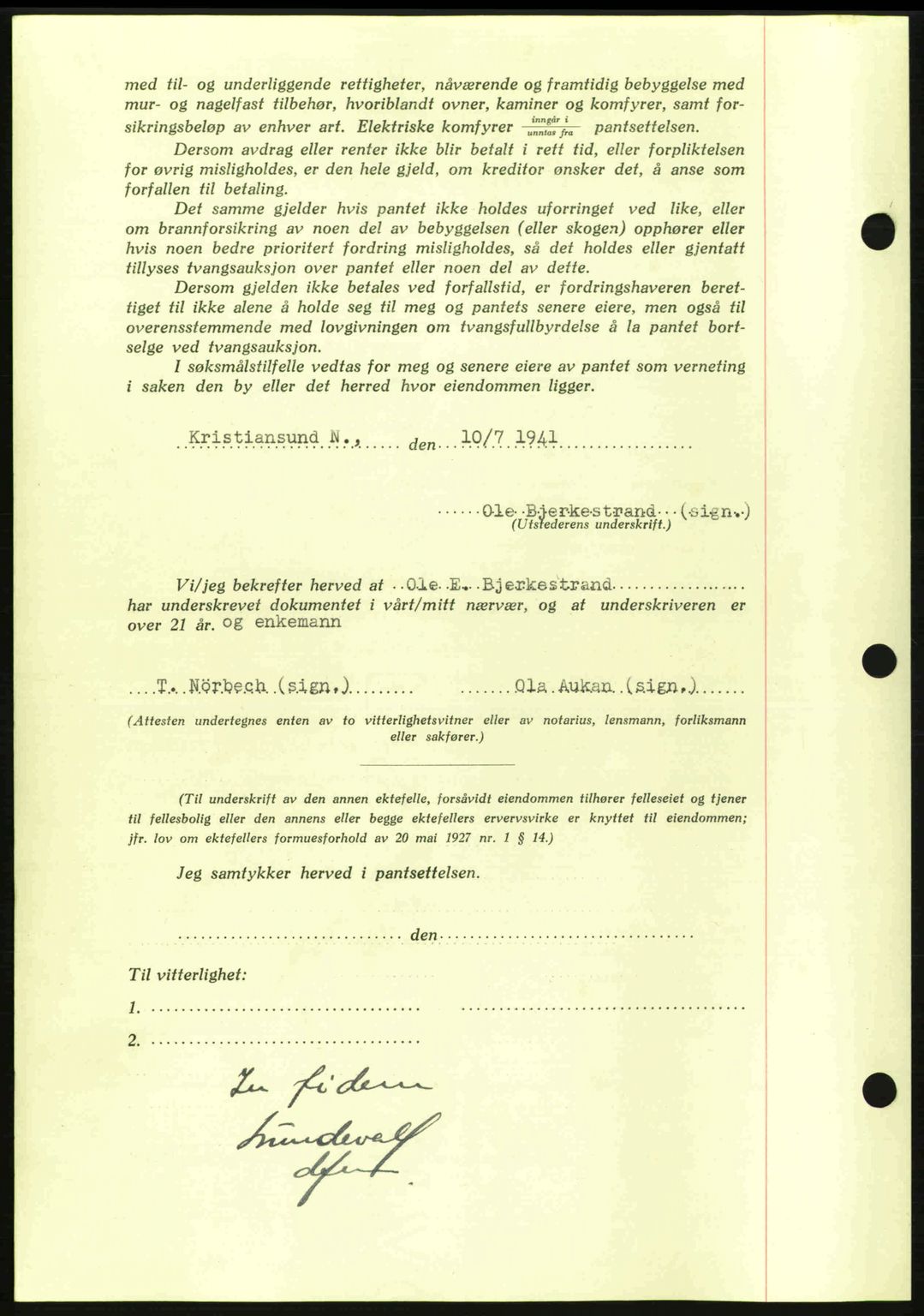 Kristiansund byfogd, AV/SAT-A-4587/A/27: Mortgage book no. 35, 1941-1942, Diary no: : 527/1941