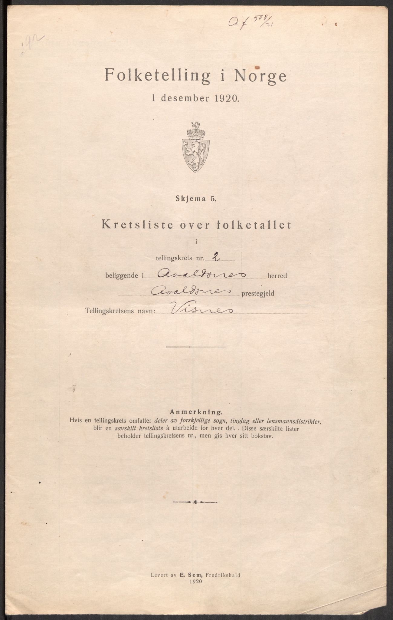 SAST, 1920 census for Avaldsnes, 1920, p. 11