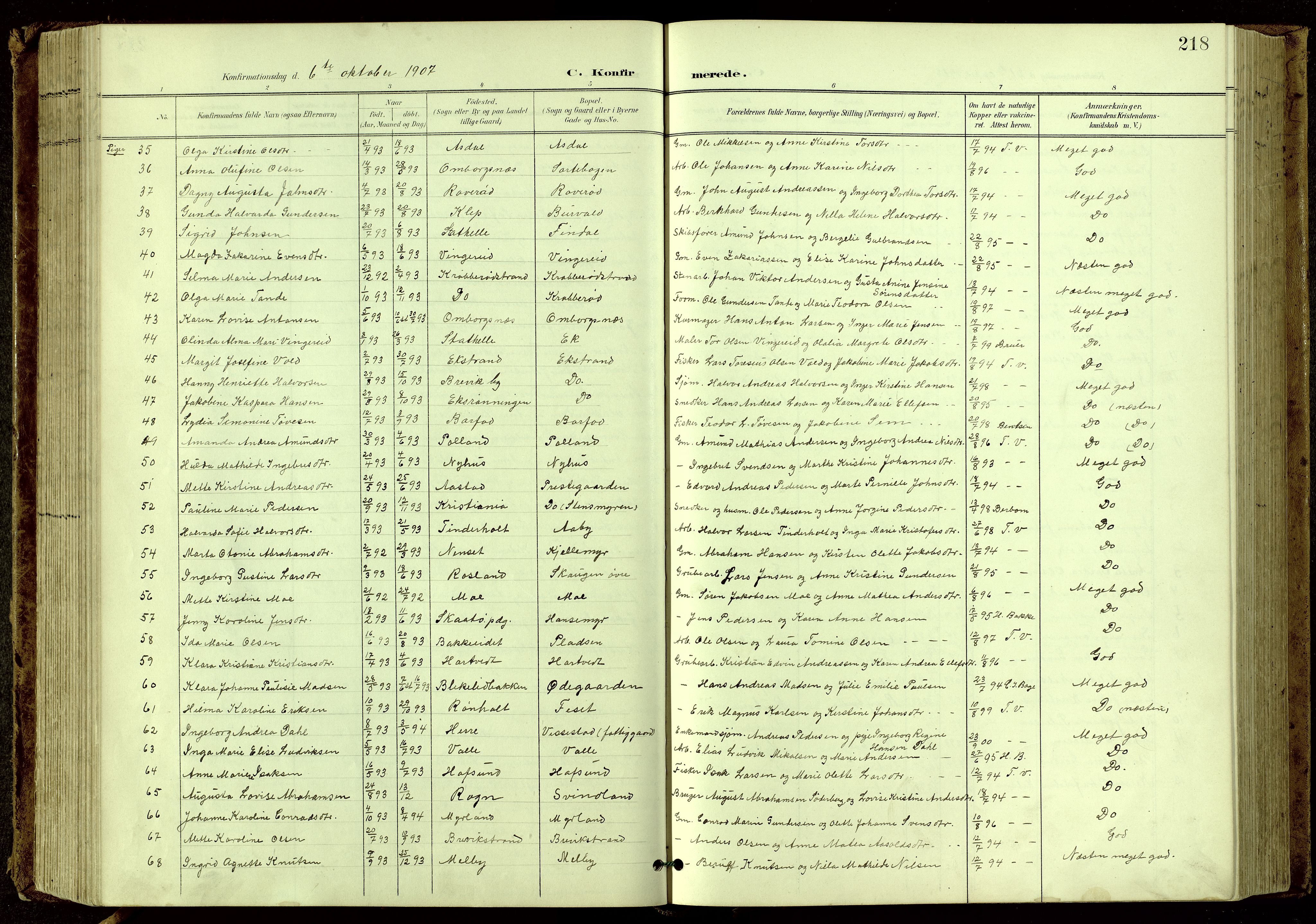 Bamble kirkebøker, SAKO/A-253/G/Ga/L0010: Parish register (copy) no. I 10, 1901-1919, p. 218