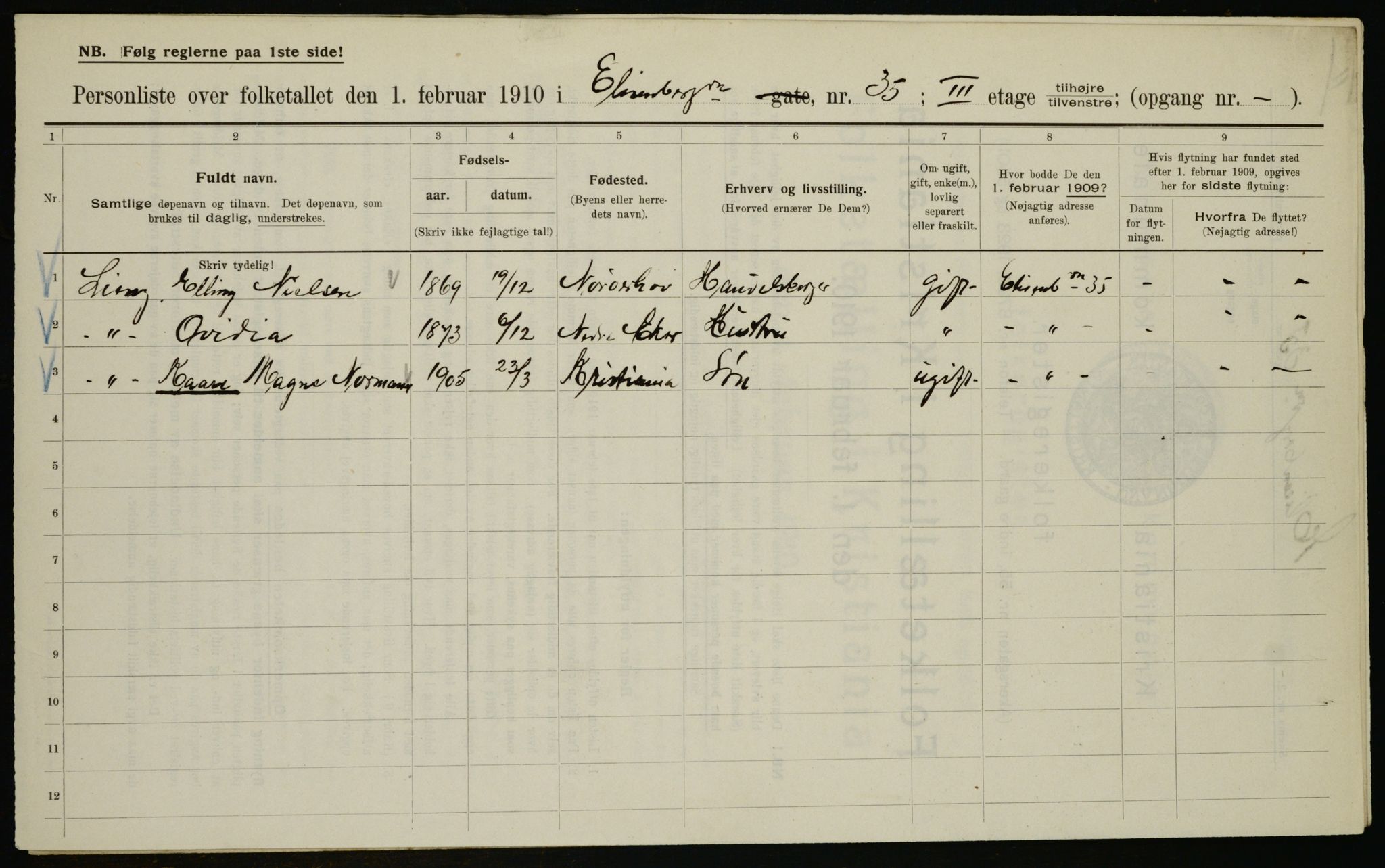 OBA, Municipal Census 1910 for Kristiania, 1910, p. 19076