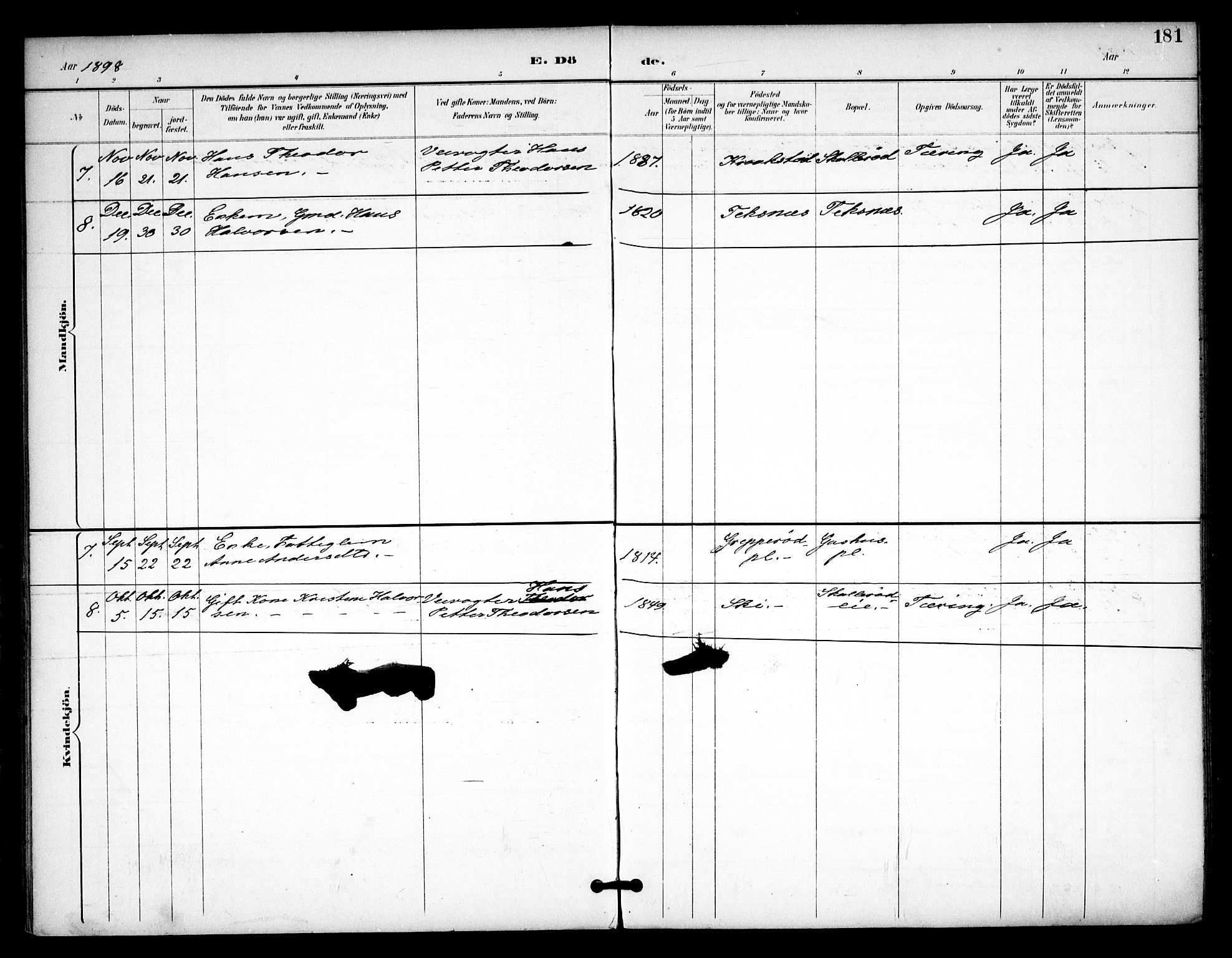 Våler prestekontor Kirkebøker, AV/SAO-A-11083/F/Fa/L0011: Parish register (official) no. I 11, 1893-1909, p. 181