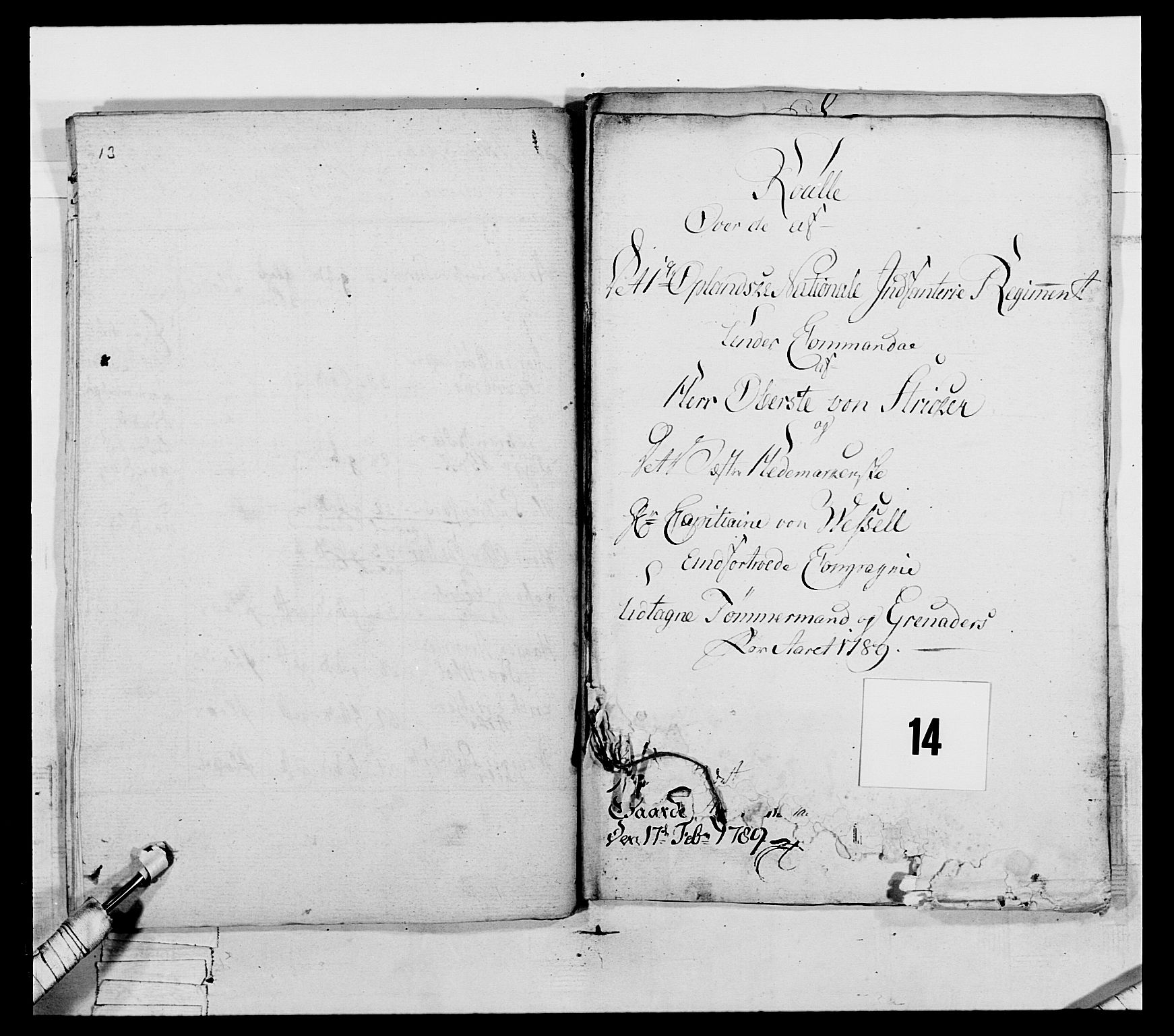 Generalitets- og kommissariatskollegiet, Det kongelige norske kommissariatskollegium, AV/RA-EA-5420/E/Eh/L0061: 1. Opplandske nasjonale infanteriregiment, 1789, p. 281