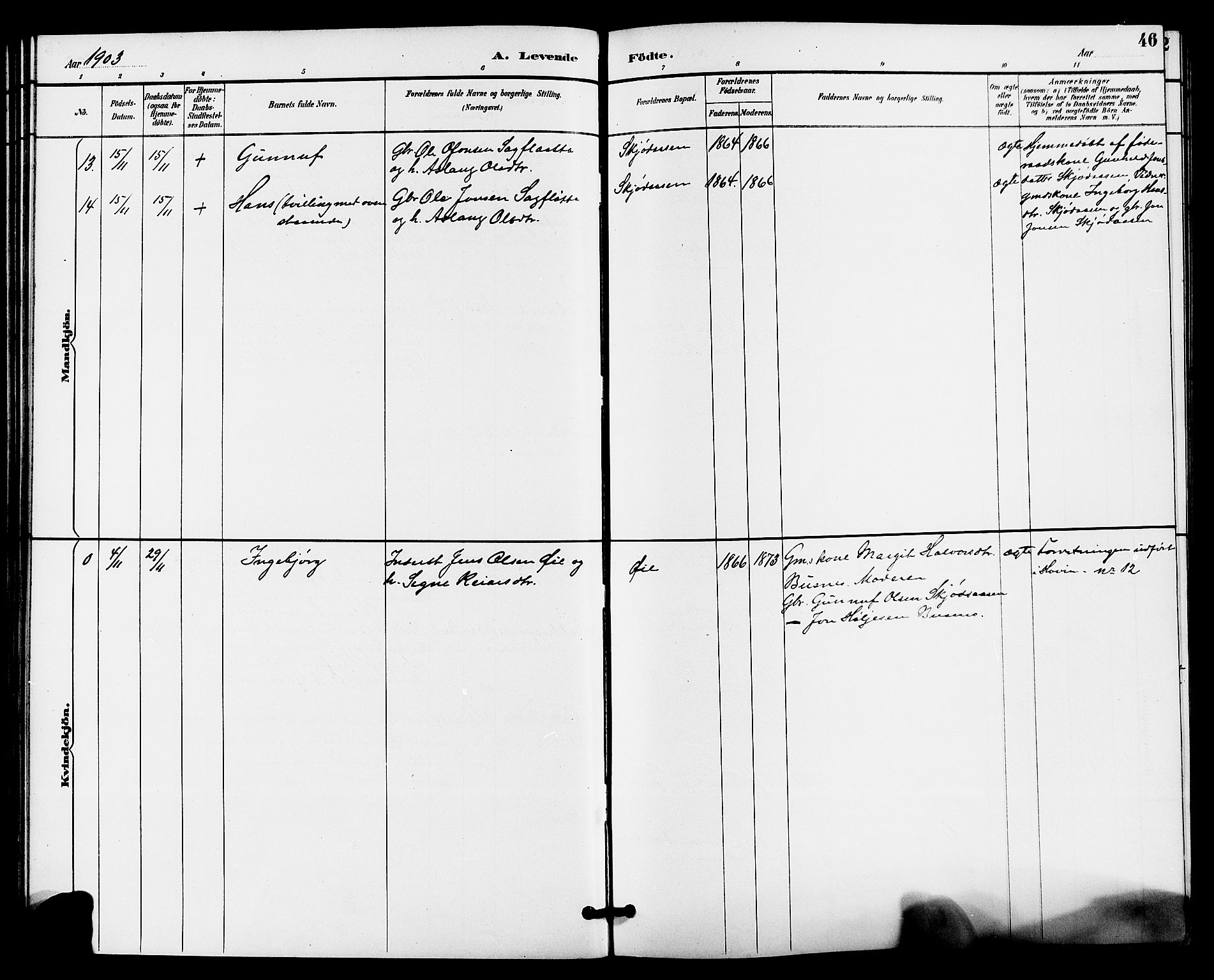 Gransherad kirkebøker, SAKO/A-267/G/Ga/L0003: Parish register (copy) no. I 3, 1887-1915, p. 46