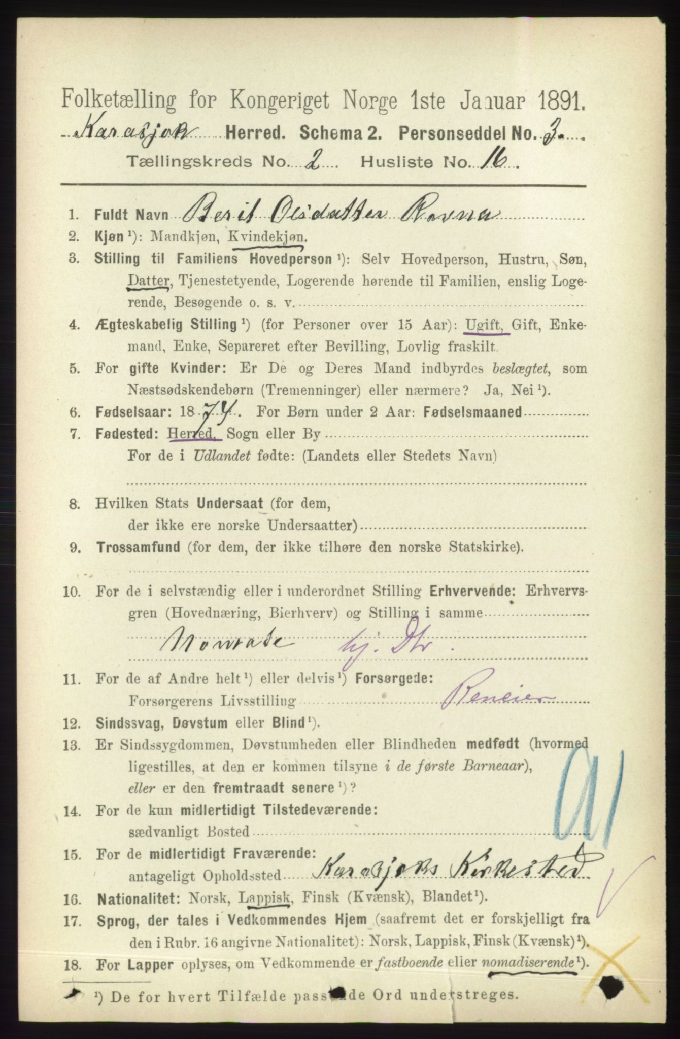 RA, 1891 census for 2021 Karasjok, 1891, p. 527