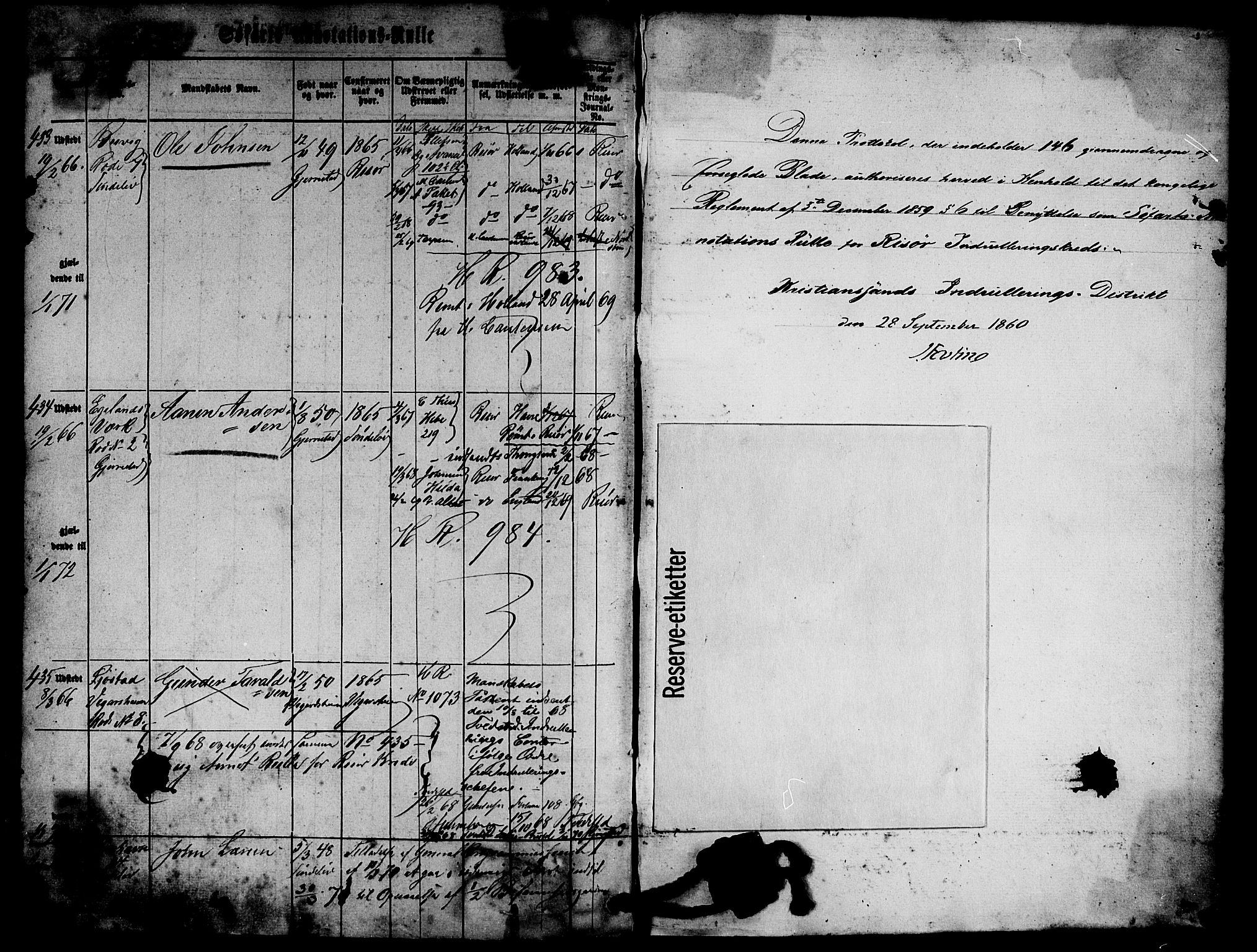 Risør mønstringskrets, AV/SAK-2031-0010/F/Fa/L0001: Annotasjonsrulle nr 1-435 med register, D-1, 1860-1865, p. 166