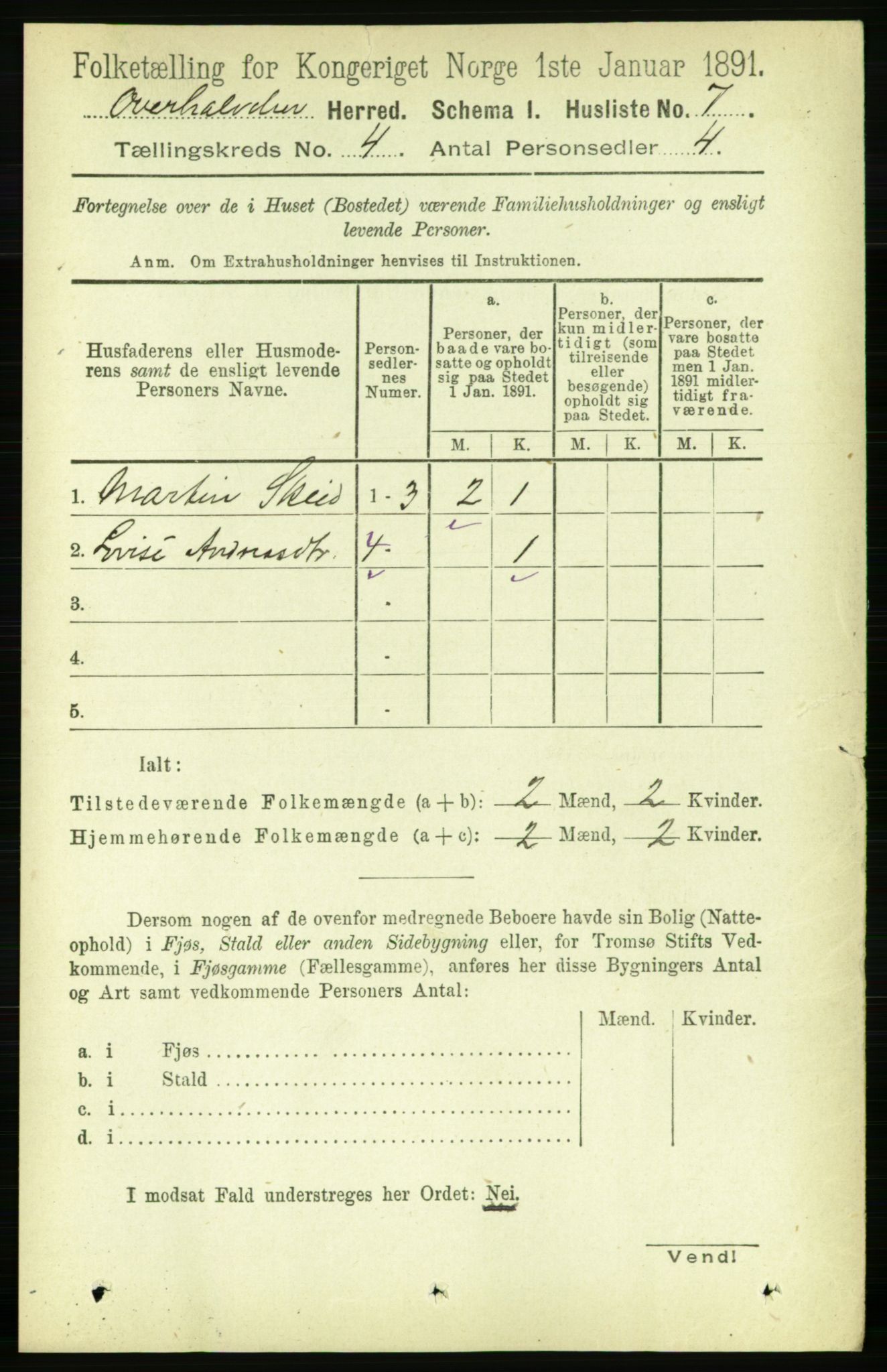 RA, 1891 census for 1744 Overhalla, 1891, p. 1017