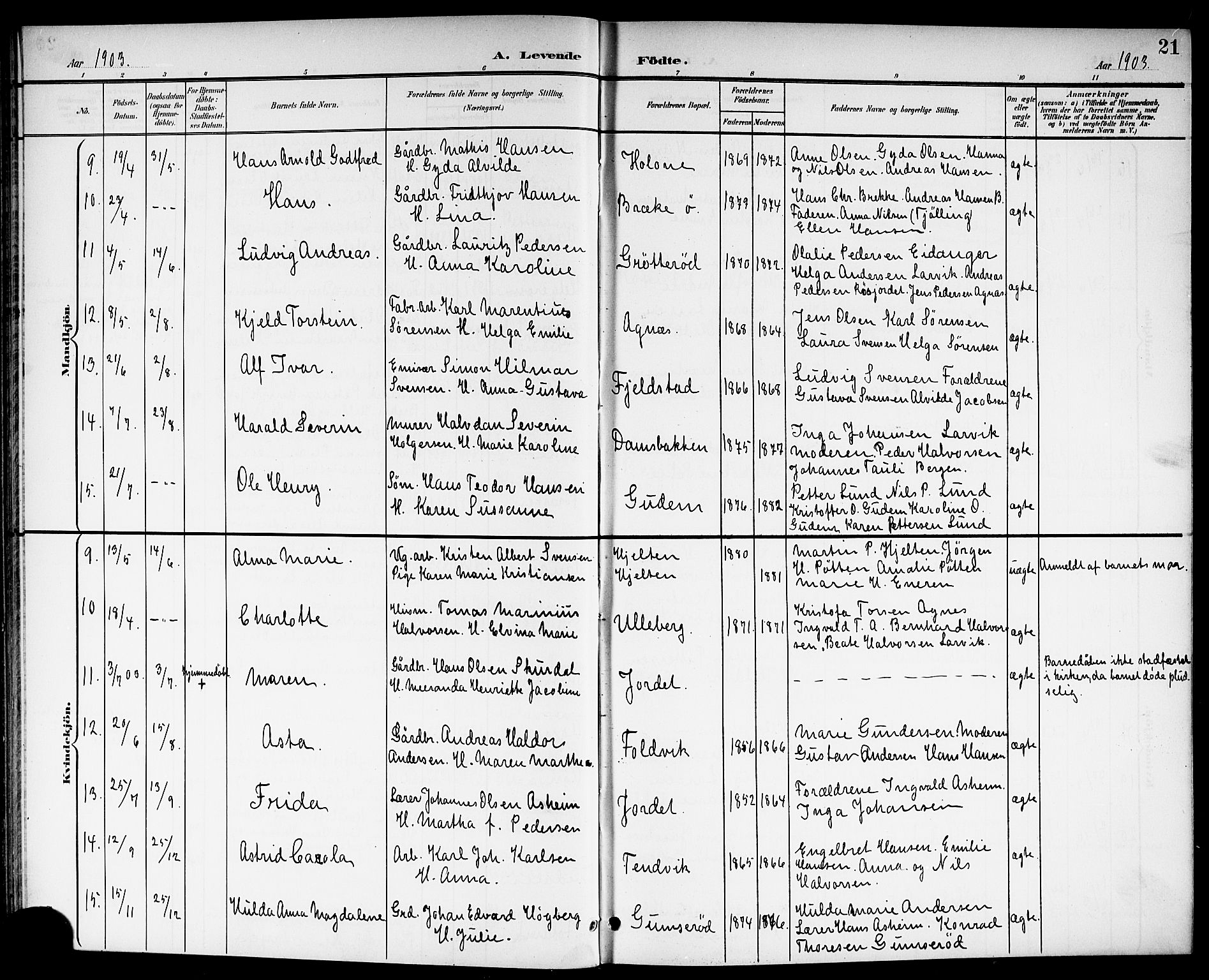 Brunlanes kirkebøker, AV/SAKO-A-342/G/Ga/L0004: Parish register (copy) no. I 4, 1898-1921, p. 21