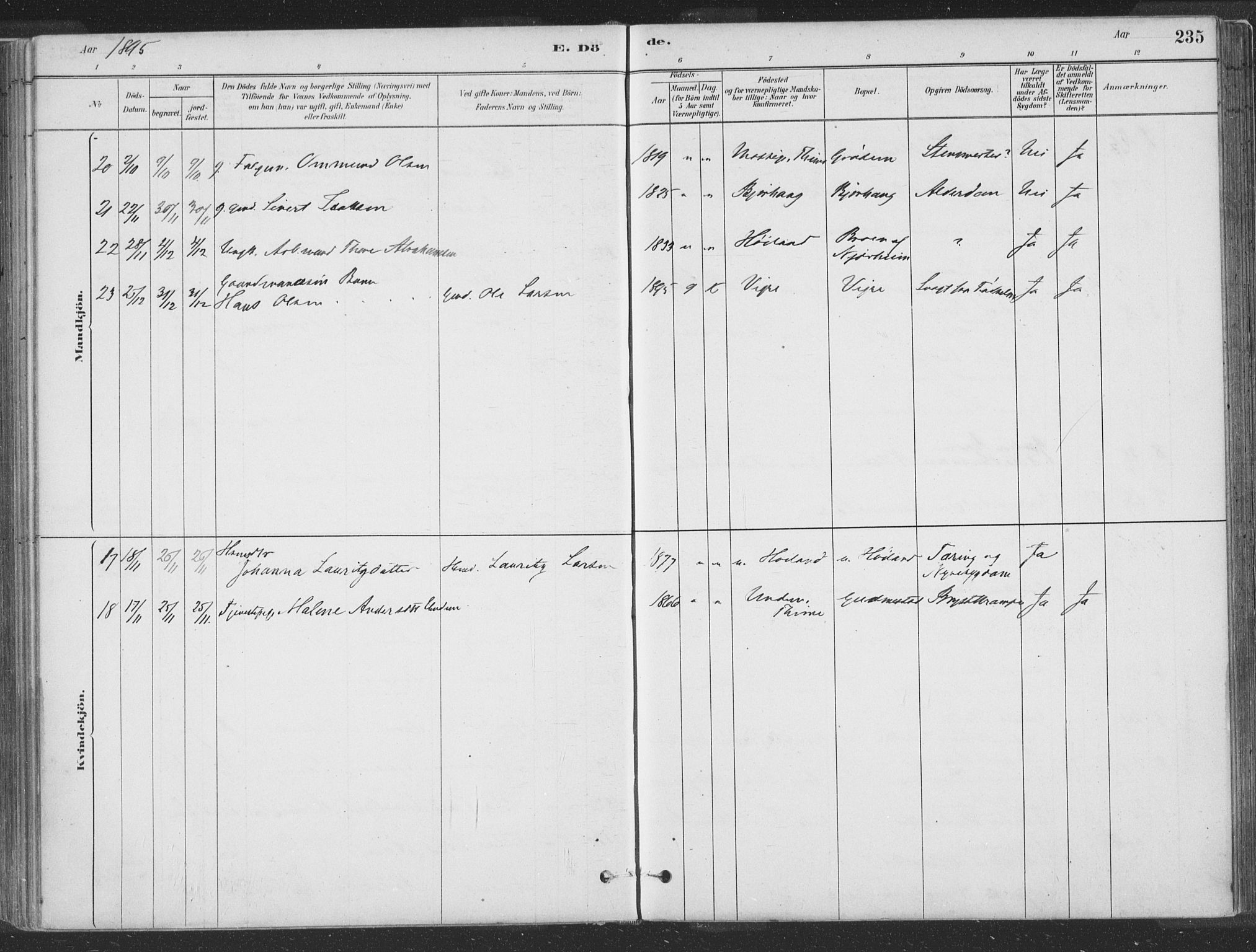 Hå sokneprestkontor, AV/SAST-A-101801/001/30BA/L0010: Parish register (official) no. A 9, 1879-1896, p. 235