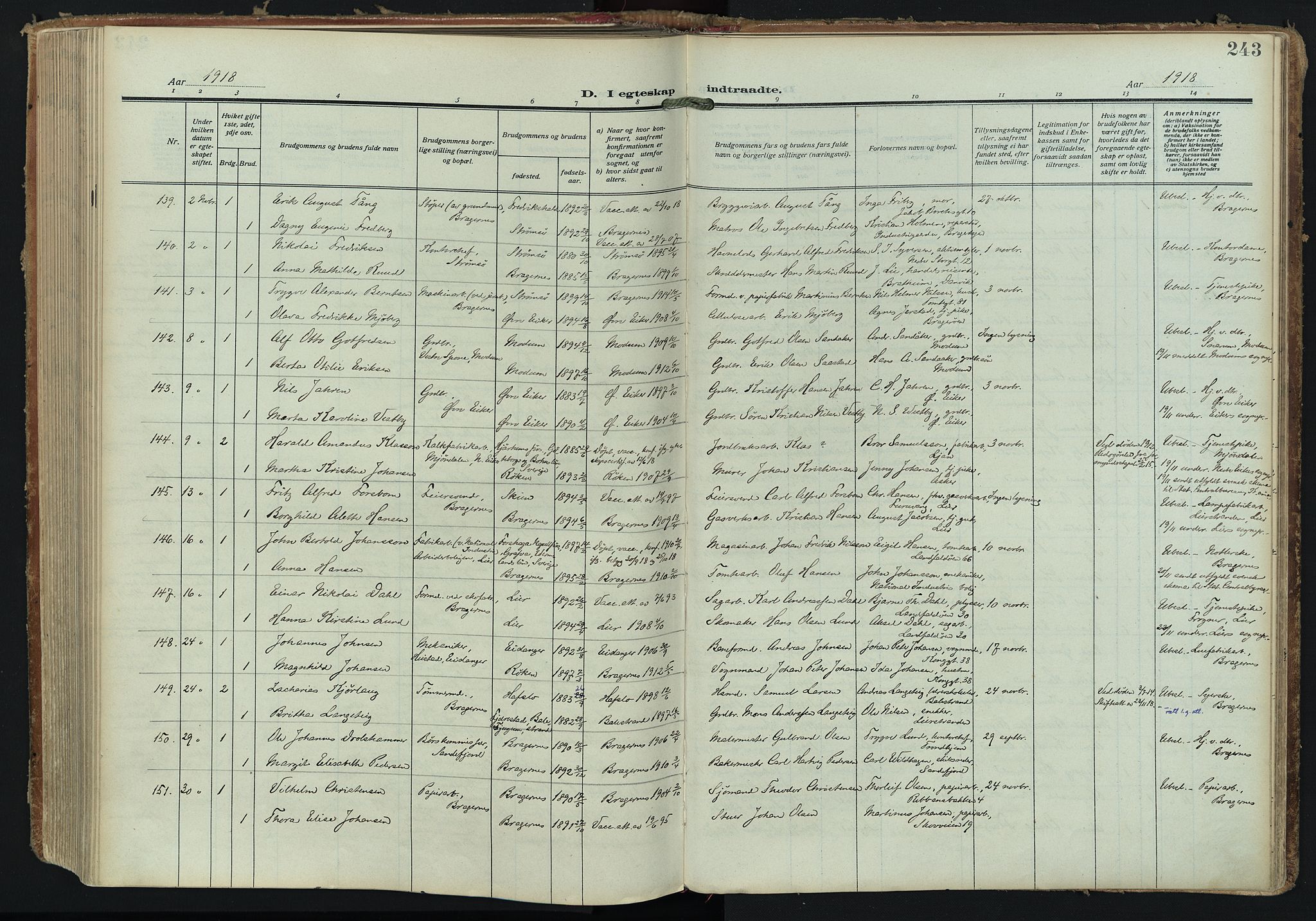 Bragernes kirkebøker, AV/SAKO-A-6/F/Fc/L0008: Parish register (official) no. III 8, 1909-1921, p. 243