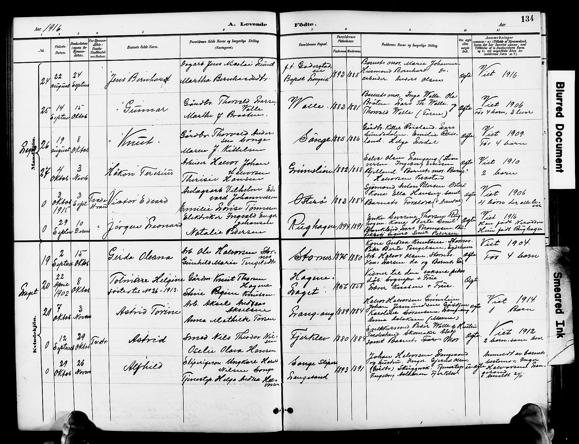 Holt sokneprestkontor, SAK/1111-0021/F/Fb/L0011: Parish register (copy) no. B 11, 1897-1921, p. 134