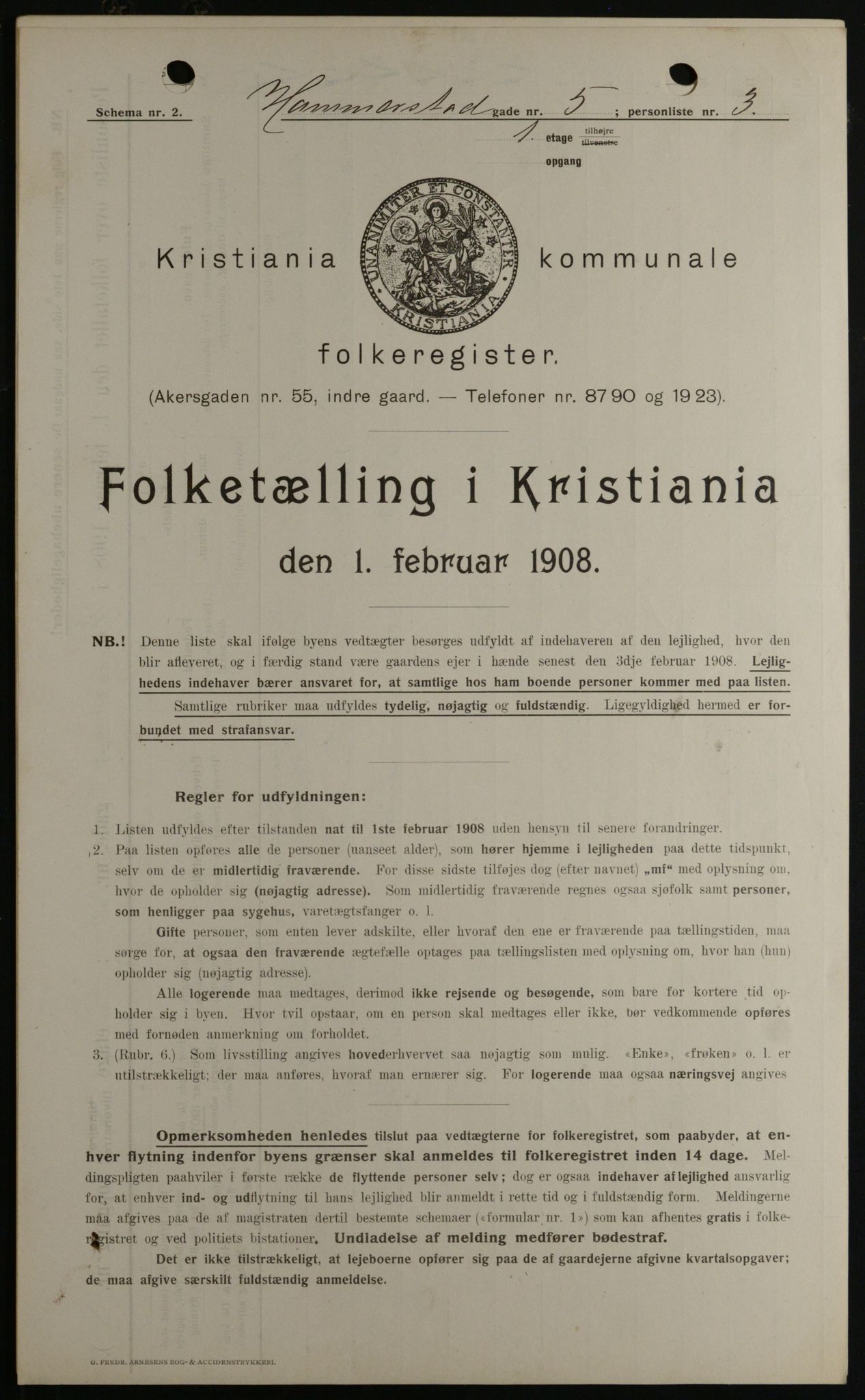 OBA, Municipal Census 1908 for Kristiania, 1908, p. 31189