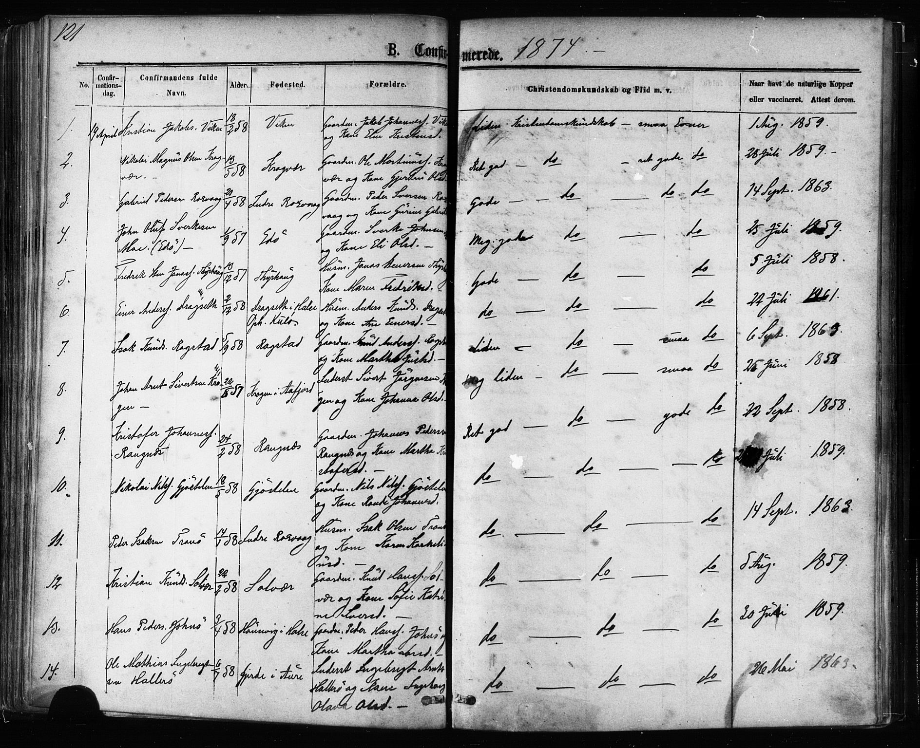 Ministerialprotokoller, klokkerbøker og fødselsregistre - Møre og Romsdal, SAT/A-1454/581/L0938: Parish register (official) no. 581A06, 1873-1879, p. 121