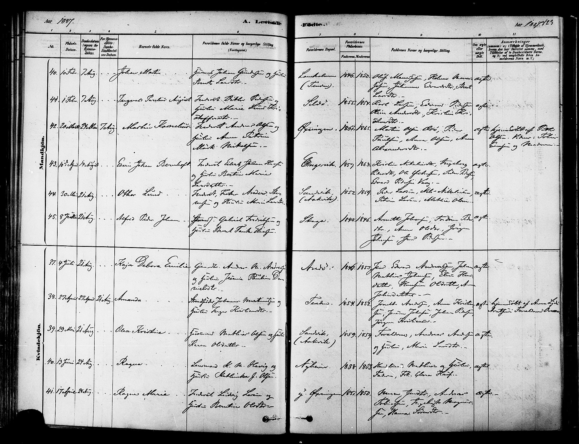 Ministerialprotokoller, klokkerbøker og fødselsregistre - Nordland, AV/SAT-A-1459/834/L0507: Parish register (official) no. 834A05, 1878-1892, p. 123