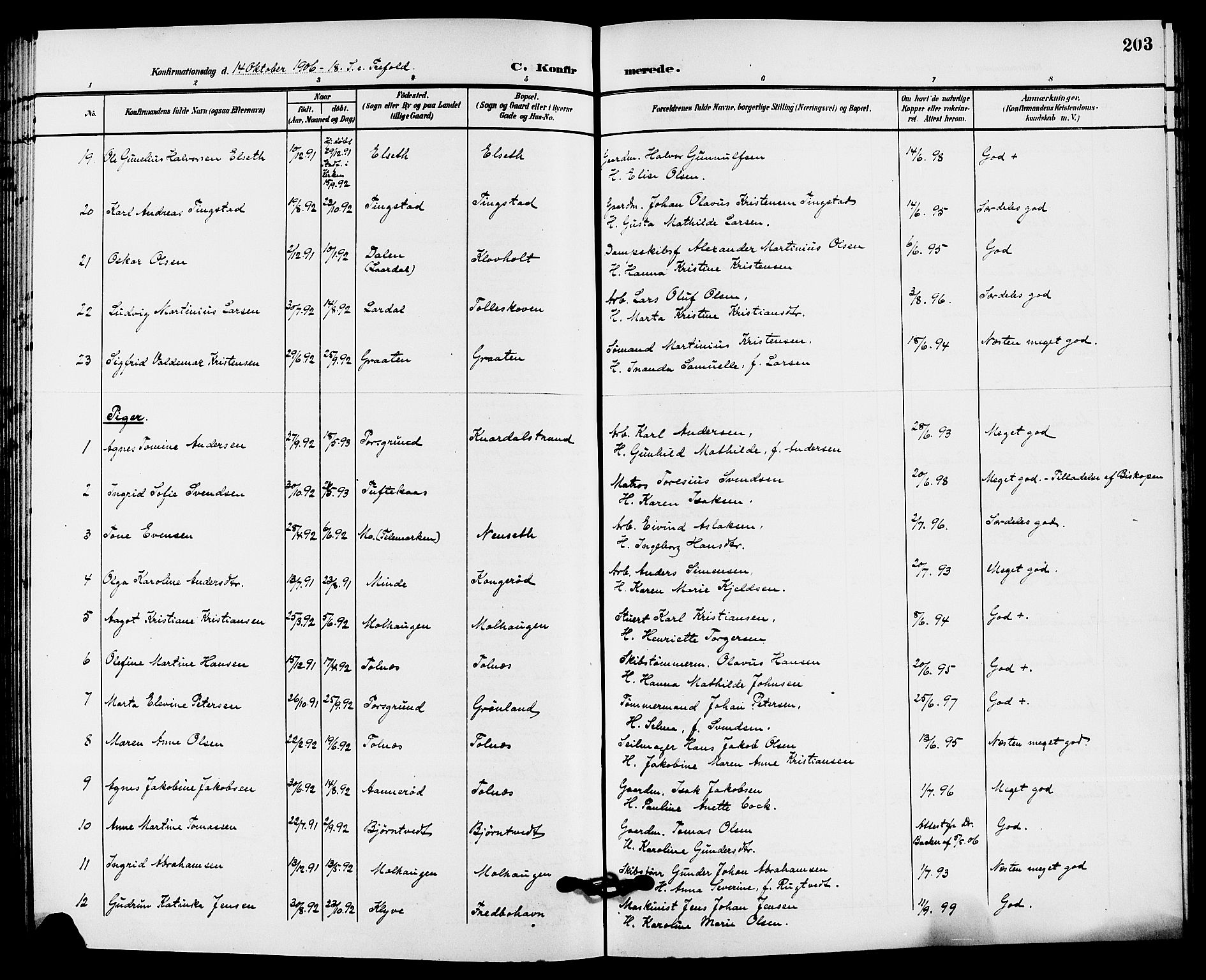 Solum kirkebøker, SAKO/A-306/G/Ga/L0008: Parish register (copy) no. I 8, 1898-1909, p. 203