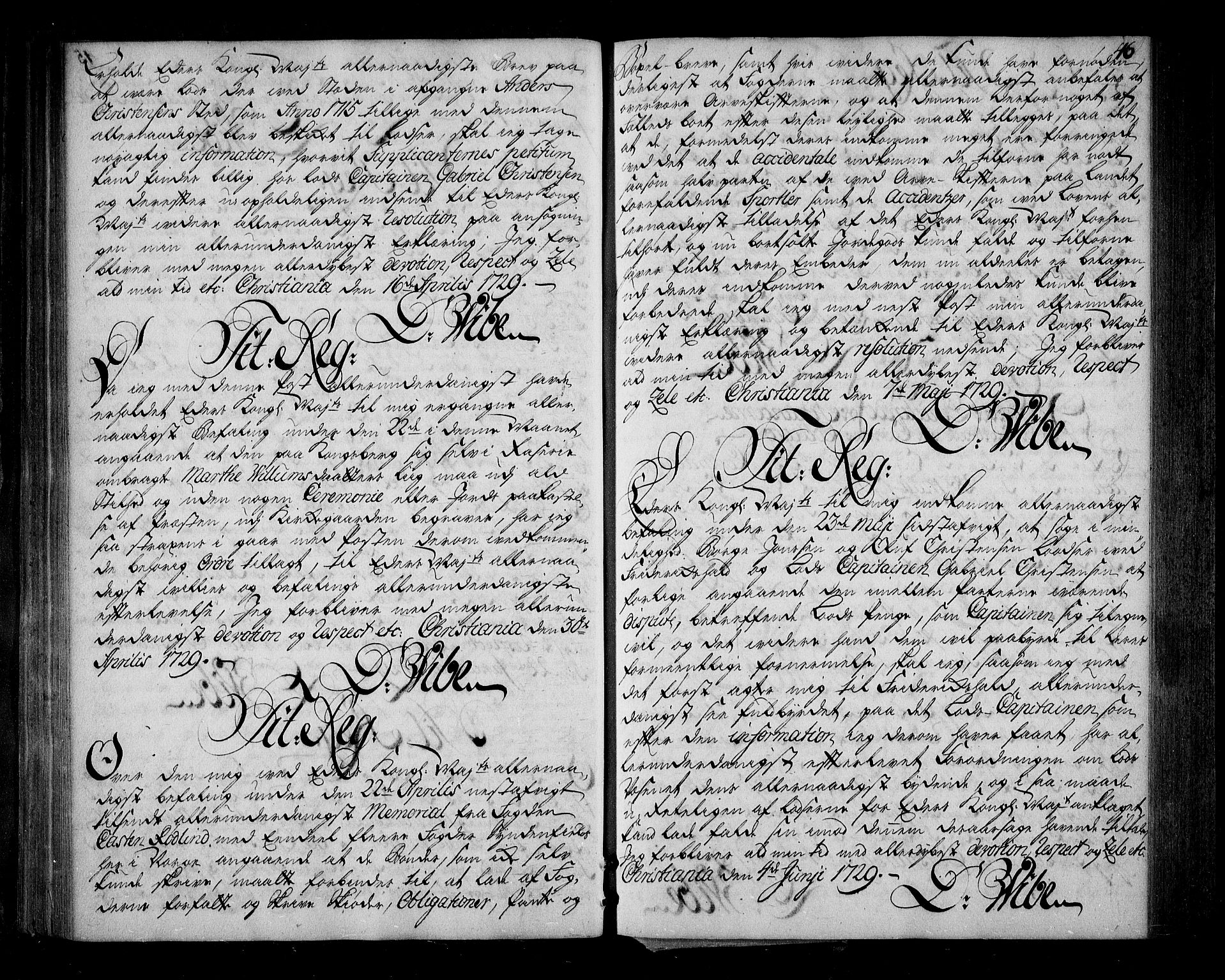 Stattholderembetet 1572-1771, AV/RA-EA-2870/Be/L0002: Relasjons- og korrespondanseprotokoll, 1726-1731, p. 45b-46a