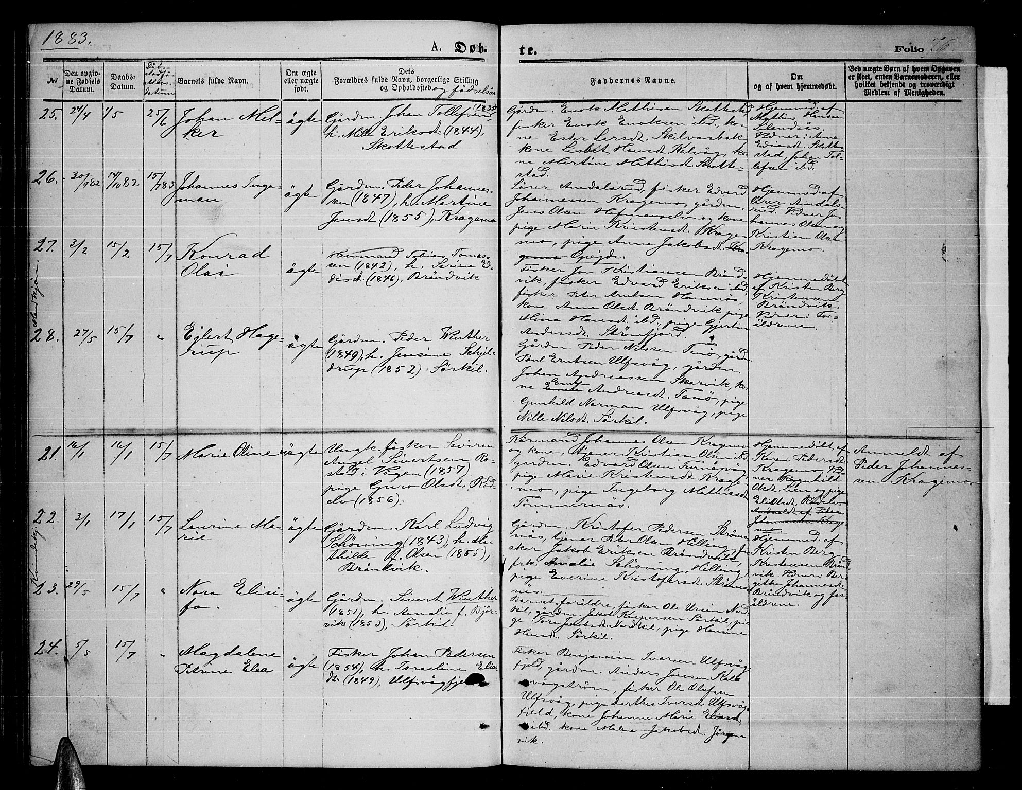 Ministerialprotokoller, klokkerbøker og fødselsregistre - Nordland, AV/SAT-A-1459/859/L0858: Parish register (copy) no. 859C04, 1873-1886, p. 76