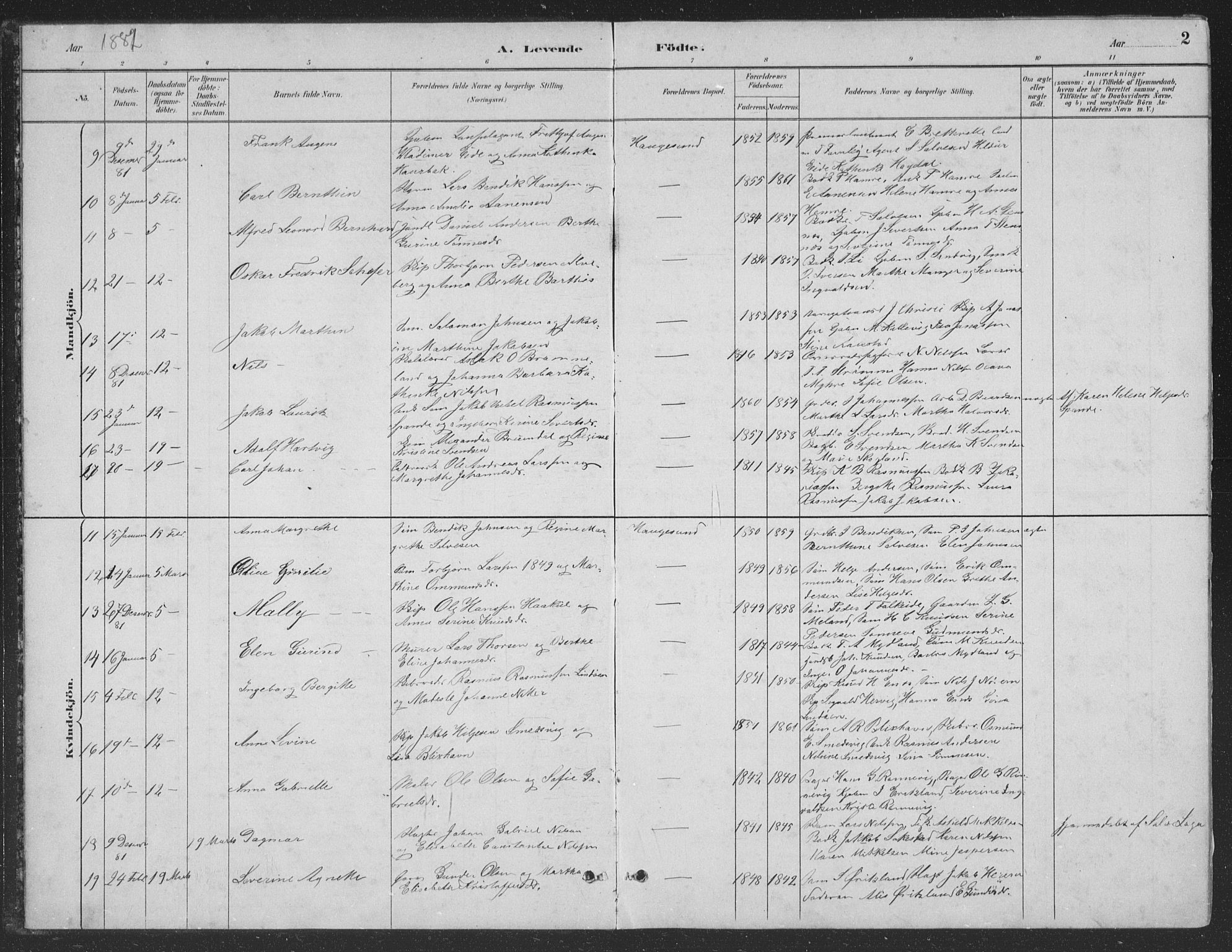 Haugesund sokneprestkontor, AV/SAST-A -101863/H/Ha/Hab/L0002: Parish register (copy) no. B 2, 1881-1894, p. 2