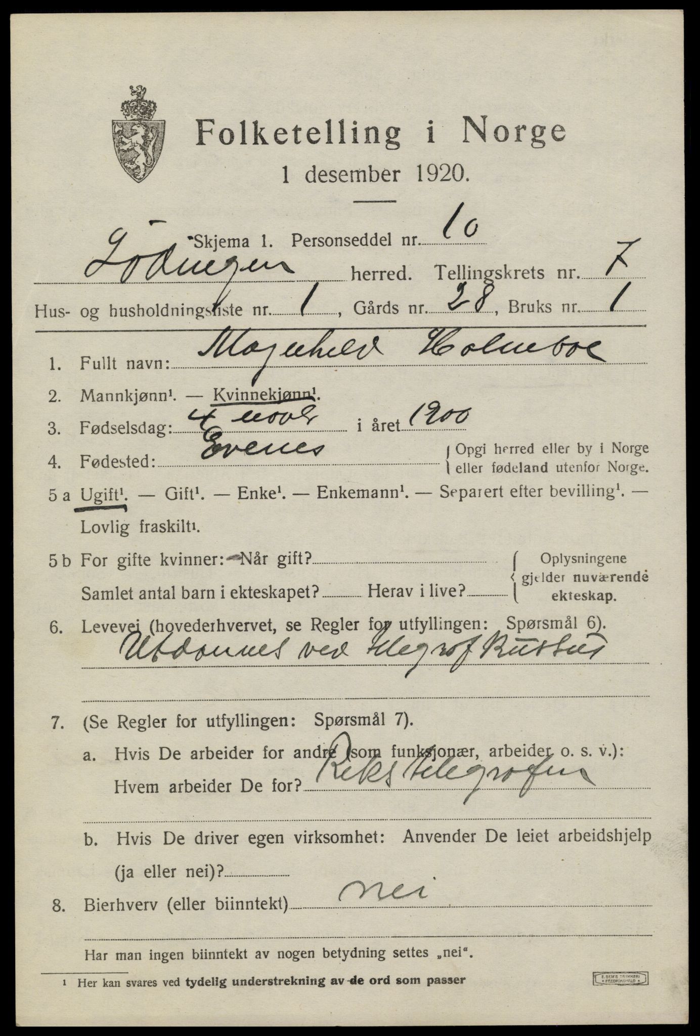 SAT, 1920 census for Lødingen, 1920, p. 4053