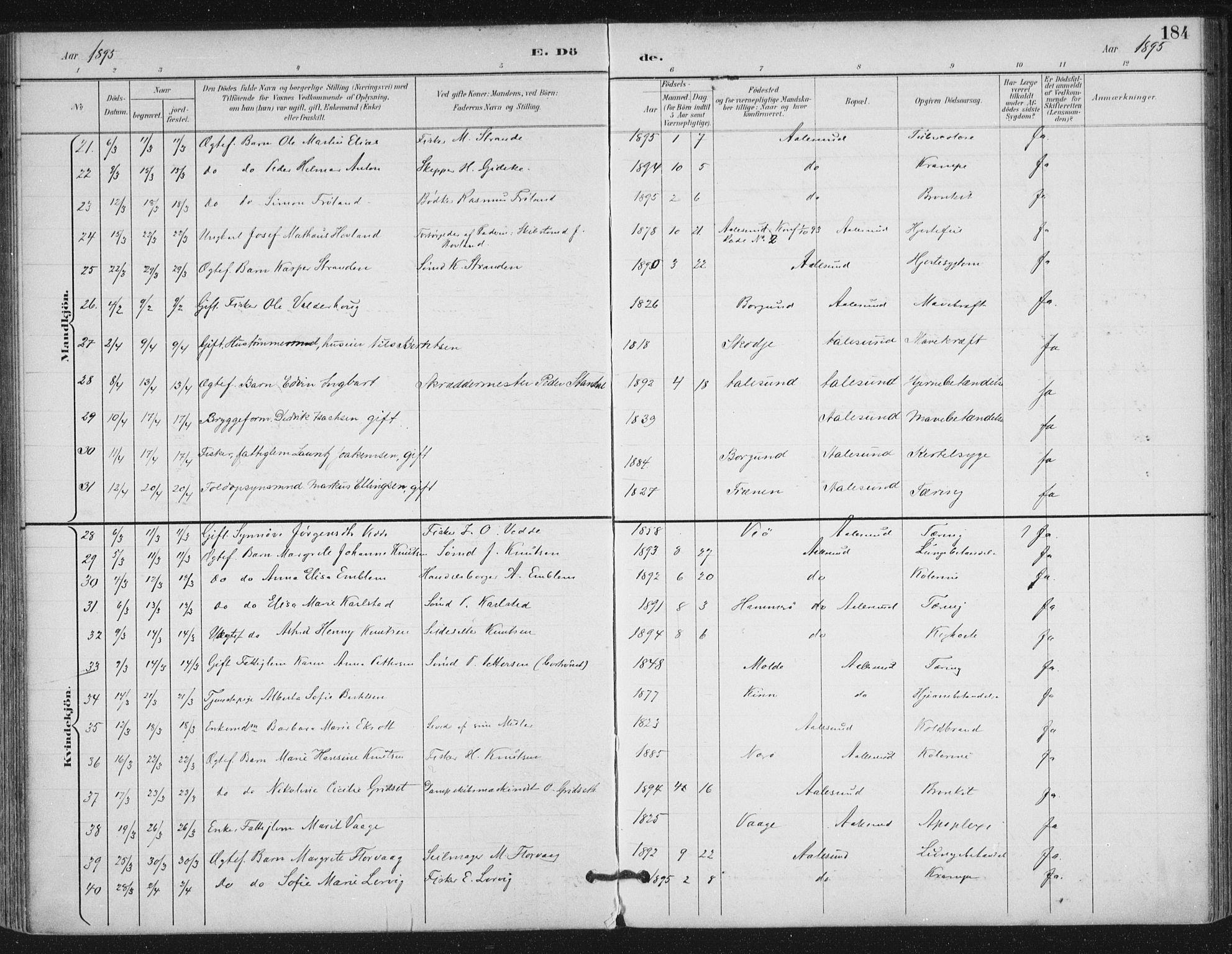Ministerialprotokoller, klokkerbøker og fødselsregistre - Møre og Romsdal, SAT/A-1454/529/L0457: Parish register (official) no. 529A07, 1894-1903, p. 184