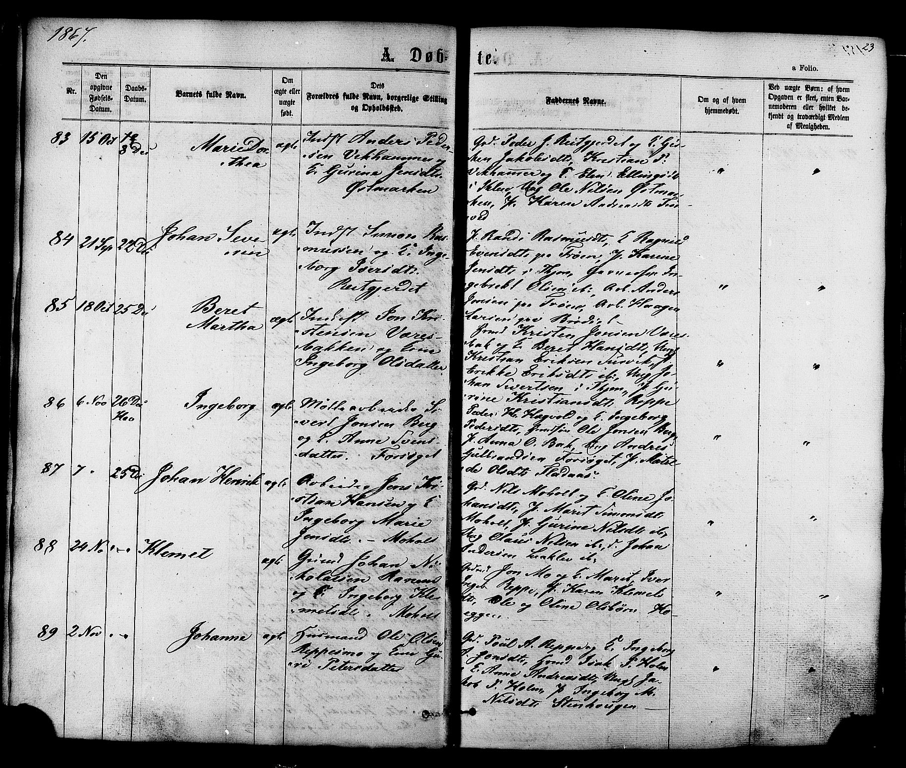 Ministerialprotokoller, klokkerbøker og fødselsregistre - Sør-Trøndelag, SAT/A-1456/606/L0293: Parish register (official) no. 606A08, 1866-1877, p. 23