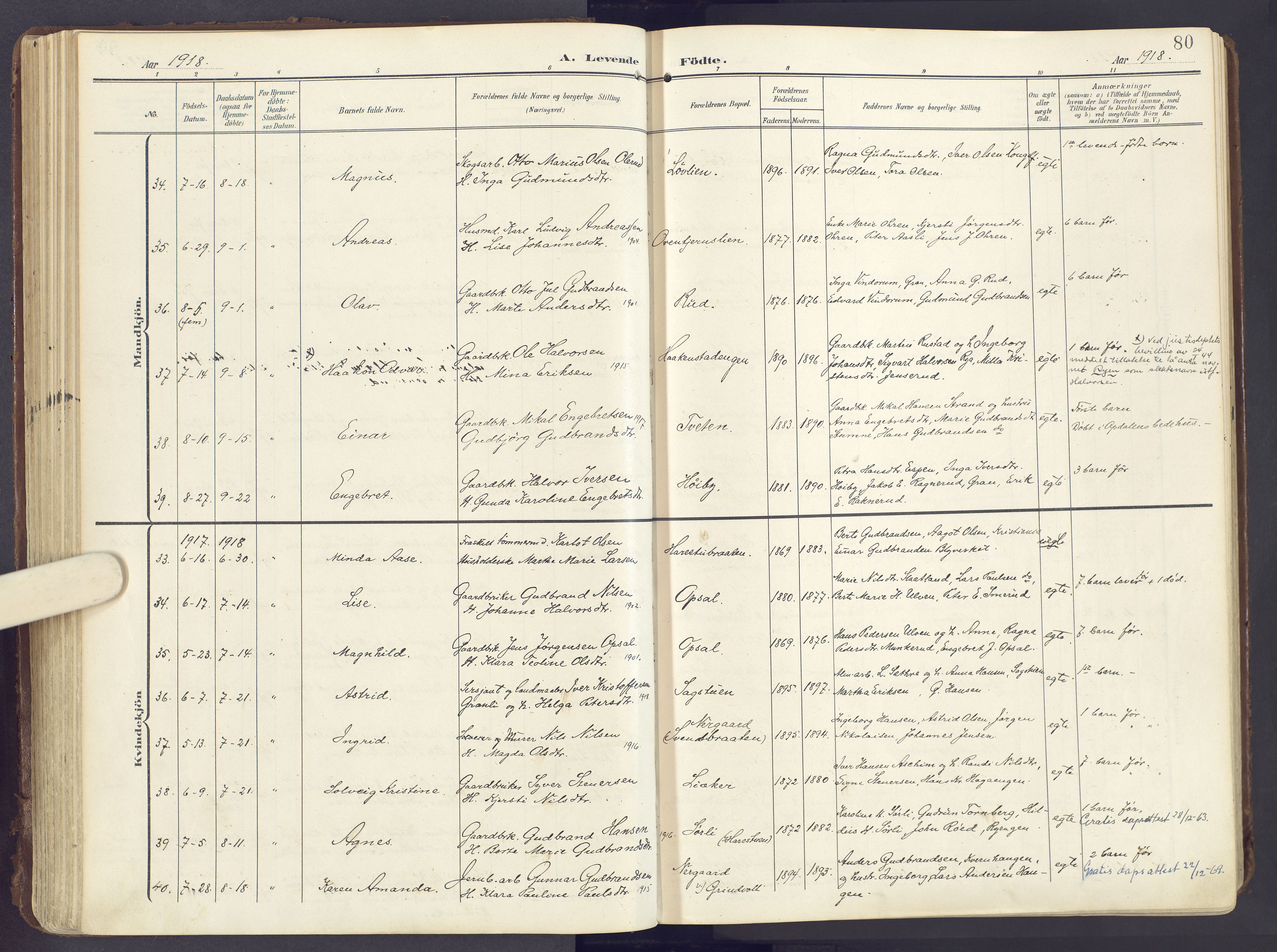 Lunner prestekontor, SAH/PREST-118/H/Ha/Haa/L0001: Parish register (official) no. 1, 1907-1922, p. 80